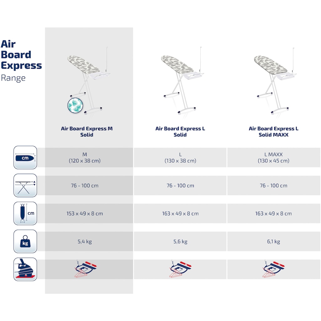 Leifheit Bügelbrett »AirBoard Express M Solid«, Bügelfläche 120 cmx38 cm