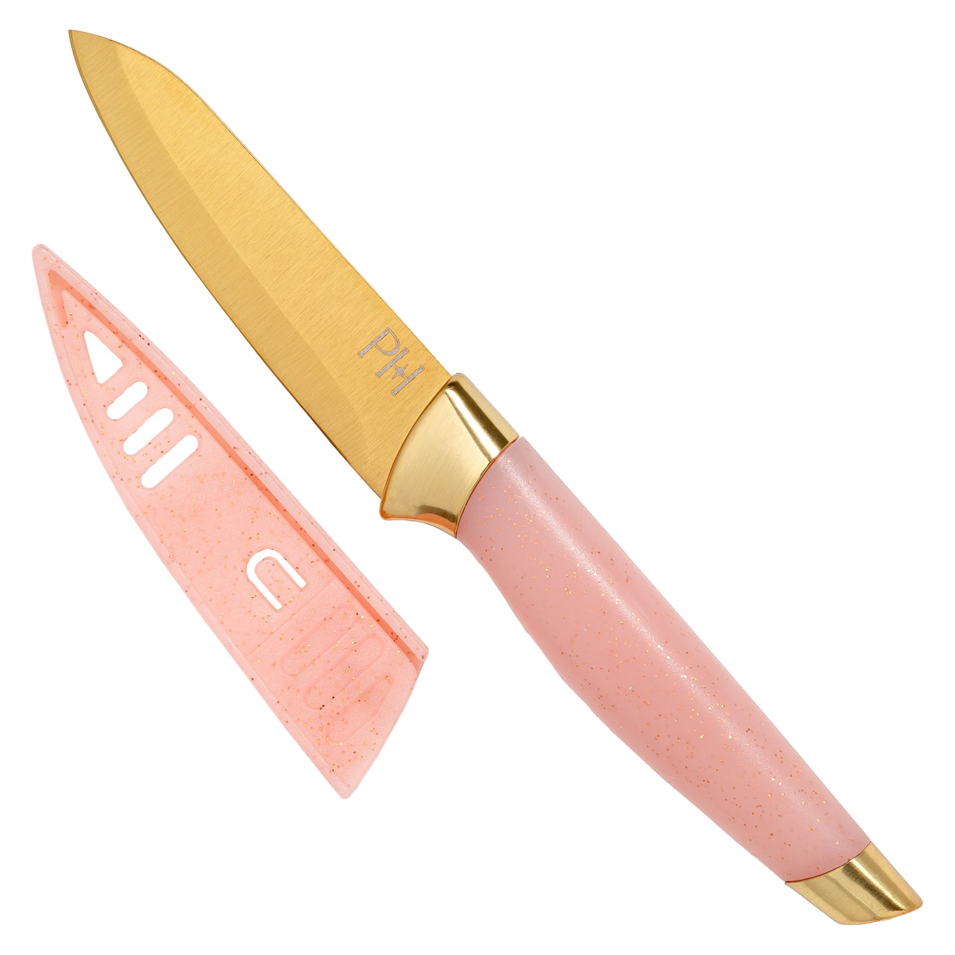 Paris Hilton Schneidebrett »Paris Hilton, Küchenhelfer-Set, 6-teilig«, (Set, 6 St., 1 Santoku- u. 1 Schälmesser, 2x Klingenschutz, Schere, Schneidbrett), Schneidbrett-Set, Messer-Set, Bambusbrett mit Herz-Design