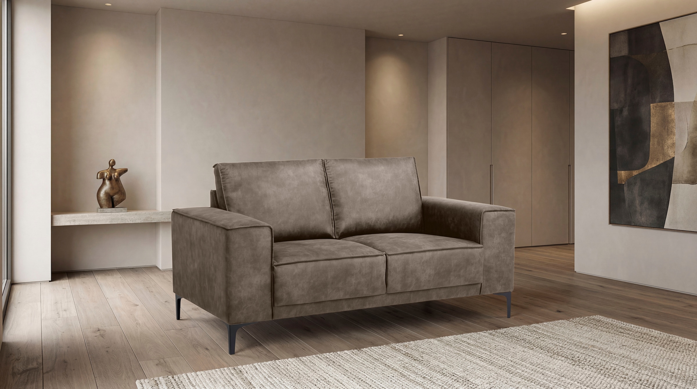 OTTO home 2-Sitzer »OLAND Luxus-Microfaser, Sofa, B: 164 cm, Skandi-Design« 164 cm, Wellenunterfederung, Skandi-Design, Metallfüße