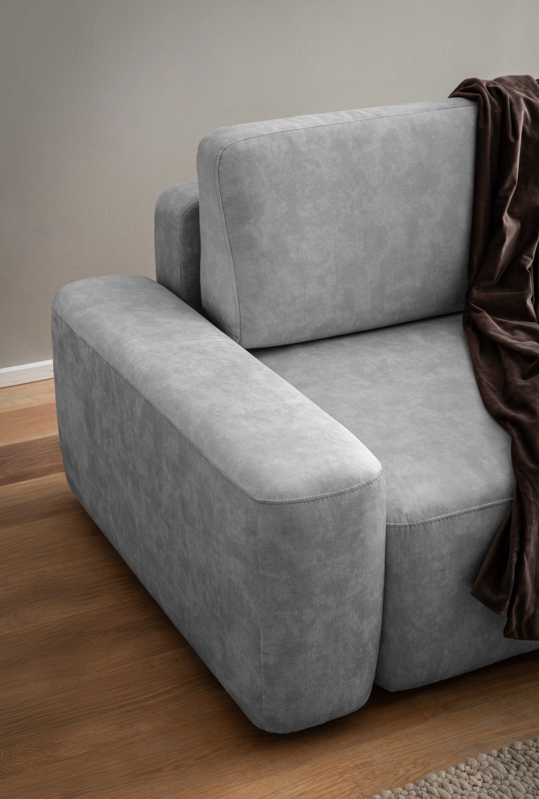 INOSIGN 3-Sitzer »TORGE (257cm), Sofa,Schlafsofa in Cord, Samtvelours, Struktur fein«, rundes Design, Schlaffunktion u. Bettkasten, Liegefläche: 135/200 cm