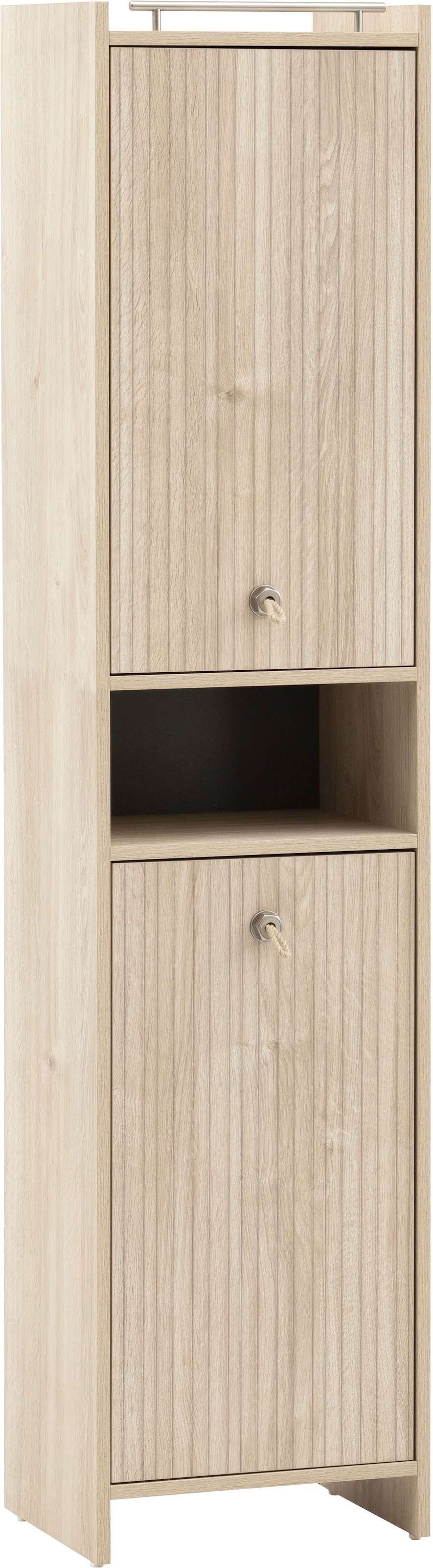 Schildmeyer Hochschrank "SONDERBY, 2 Türen & 1 offenes Fach, Höhe 176,5 cm, MADE IN GERMANY" 1 Stk. tlg. Seilgriffe im maritimen Look, MADE IN GERMANY