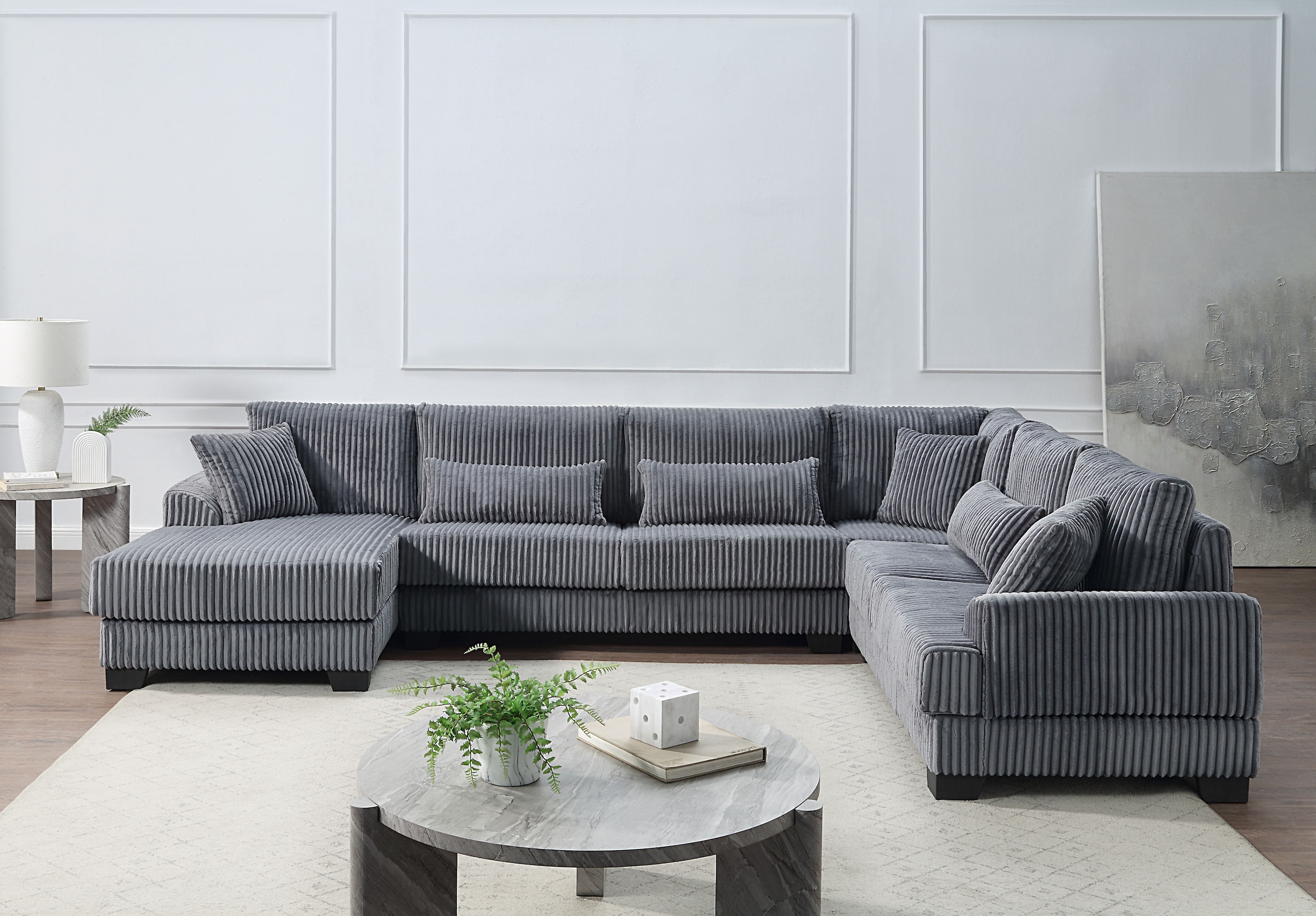 OTTO home Wohnlandschaft "Miron U-Form, B: 332 cm, weicher XXL-Cordbezug" Sofa mit Federkern, 6 Zierkissen, Rücken echt bezogen