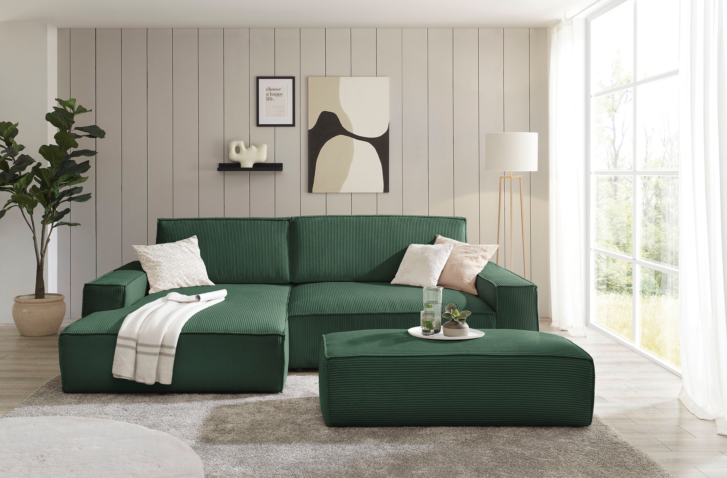 Home affaire Polsterecke »NEU: SHERWOOD XXL tief, L-Form mit Schlaffunktion, Big-Sofa mit Hocker«, (Set, 2 St.), stellbar zum Schlafsofa (Krokodilverbinder), Cord, Leinenoptik