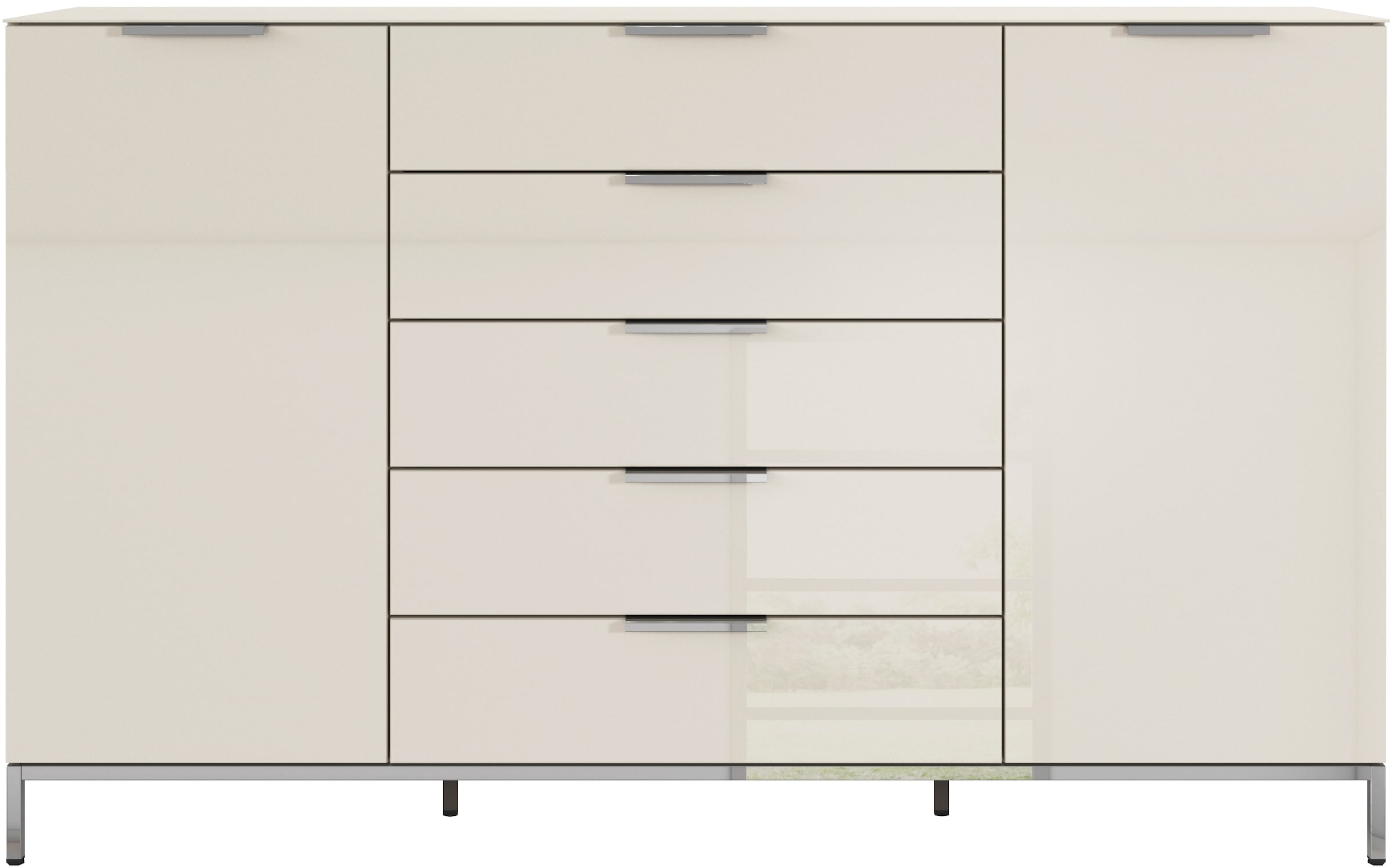 rauch Schubkastenkommode »Kommode Türkommode Sideboard Kombikommode FLIPP mit Glasfront«, (Breite 160/180 cm mit 4 Einlegeböden), 2-türig, 5 Schubladen, Soft-Close, Oberboden und Front Glas, 2 Breiten