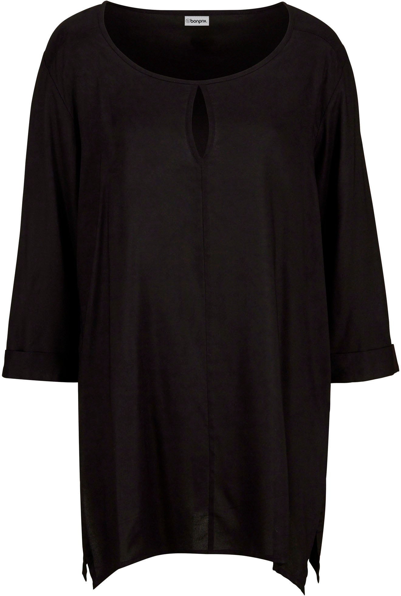 bonprix Shirtbluse »Blusenshirt aus reiner Viskose« Oversize-Passform, mit Zipfelsaum, mit Ausschnittdetail, 3/4-Ärmel