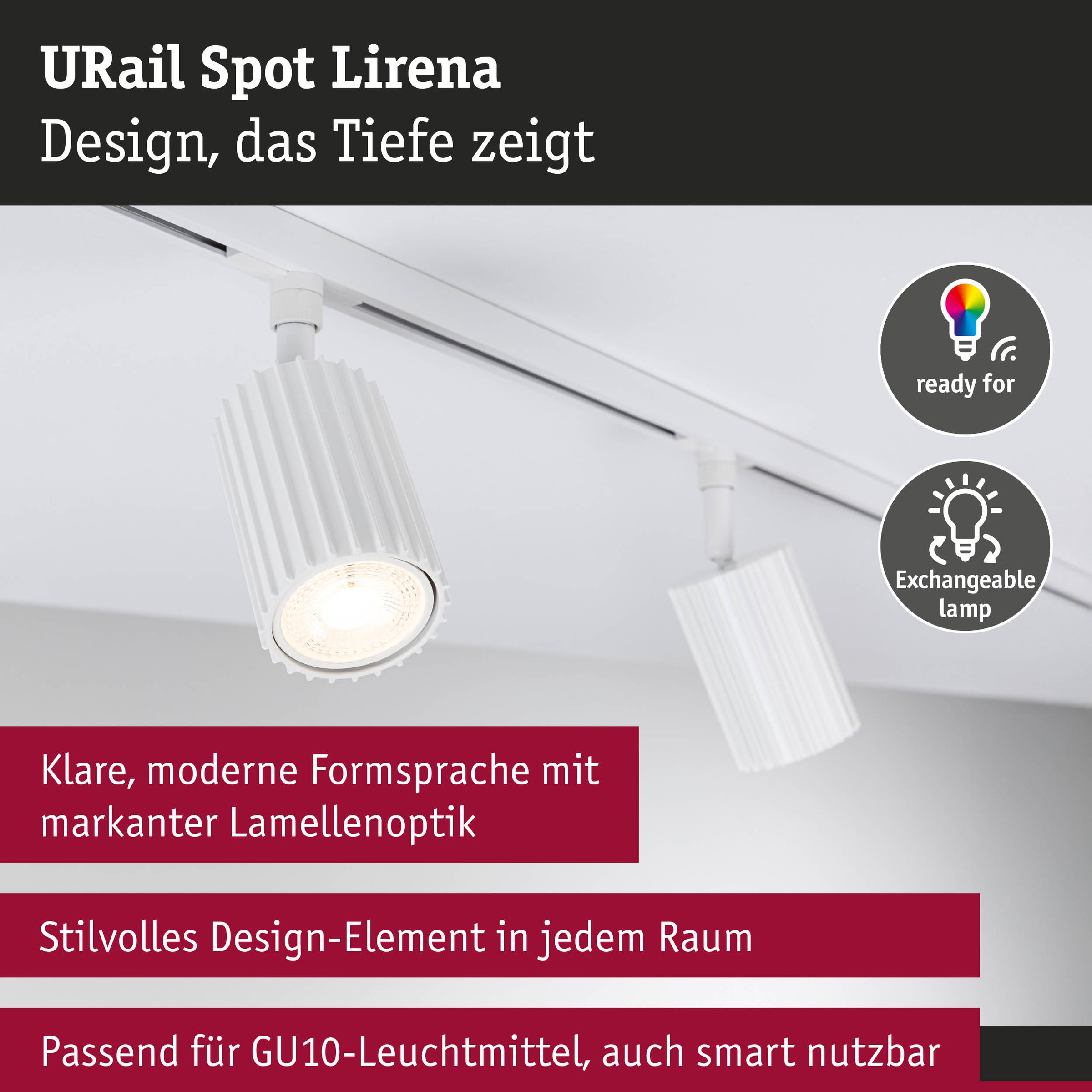 Paulmann Schienensystem-Leuchten »URail Spot Lirena max 1x10W GU10 230V« GU10 Dimmbar