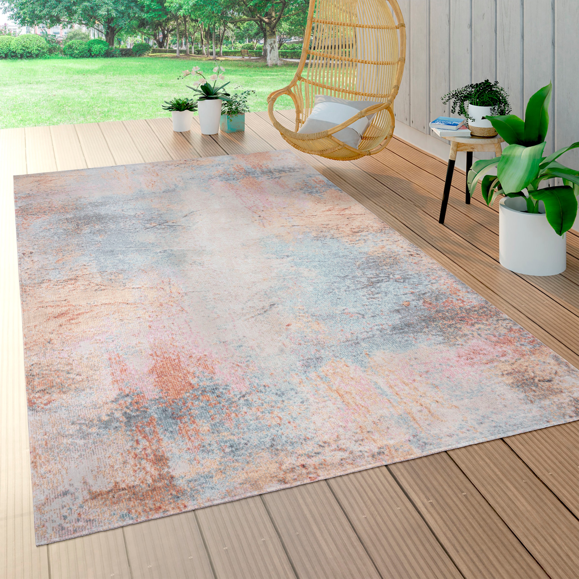 Teppich PACO HOME "Torres 273", bunt (mehrfarbig), B:80cm H:8mm L:150cm, Polypropylen, Teppiche, Teppich, modernes abstraktes Design, In- und Outdoor geeignet, Wohnzimmer