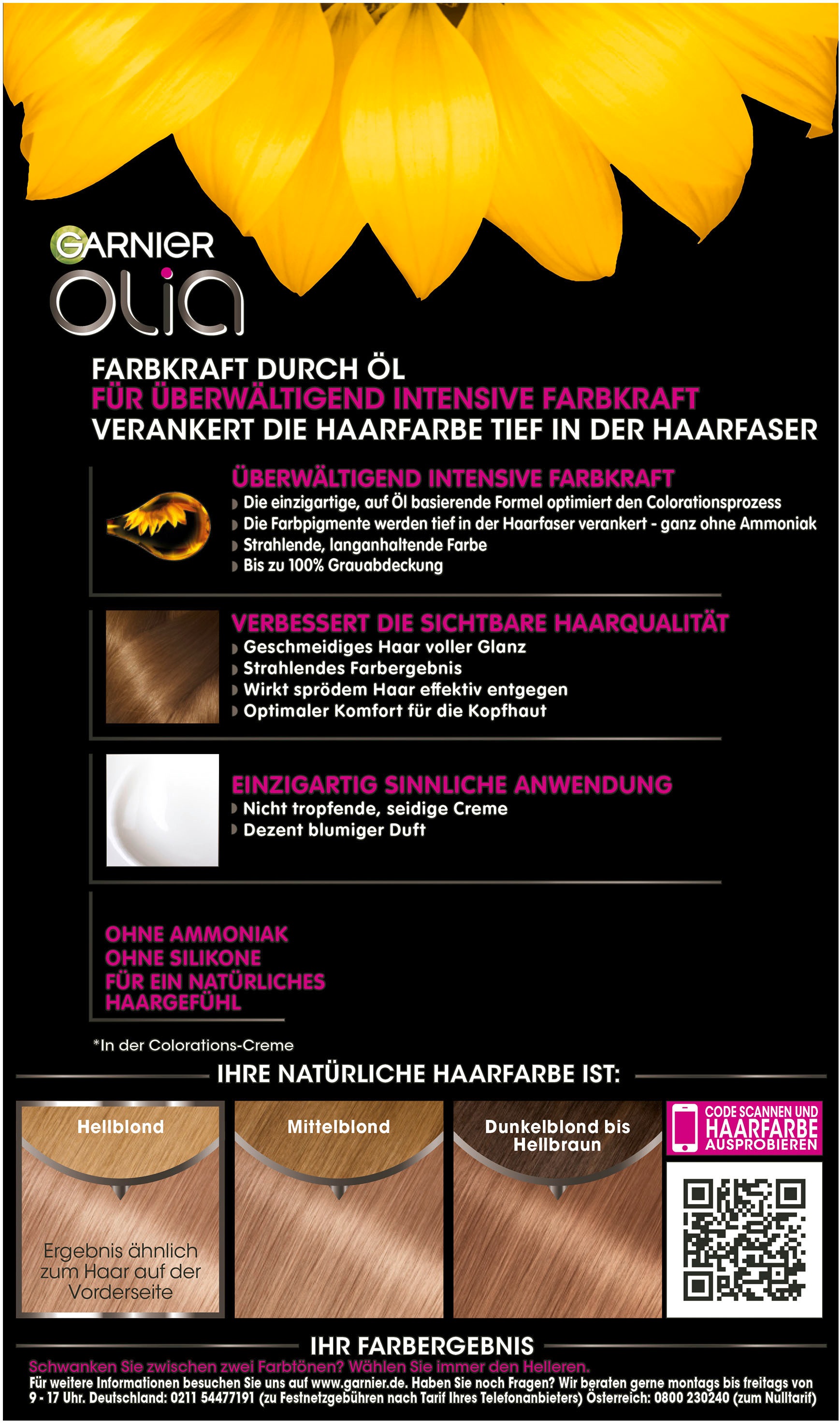 GARNIER Coloration »Garnier Olia Glow«, (Packung, 3 tlg.), mit pflegender Formel