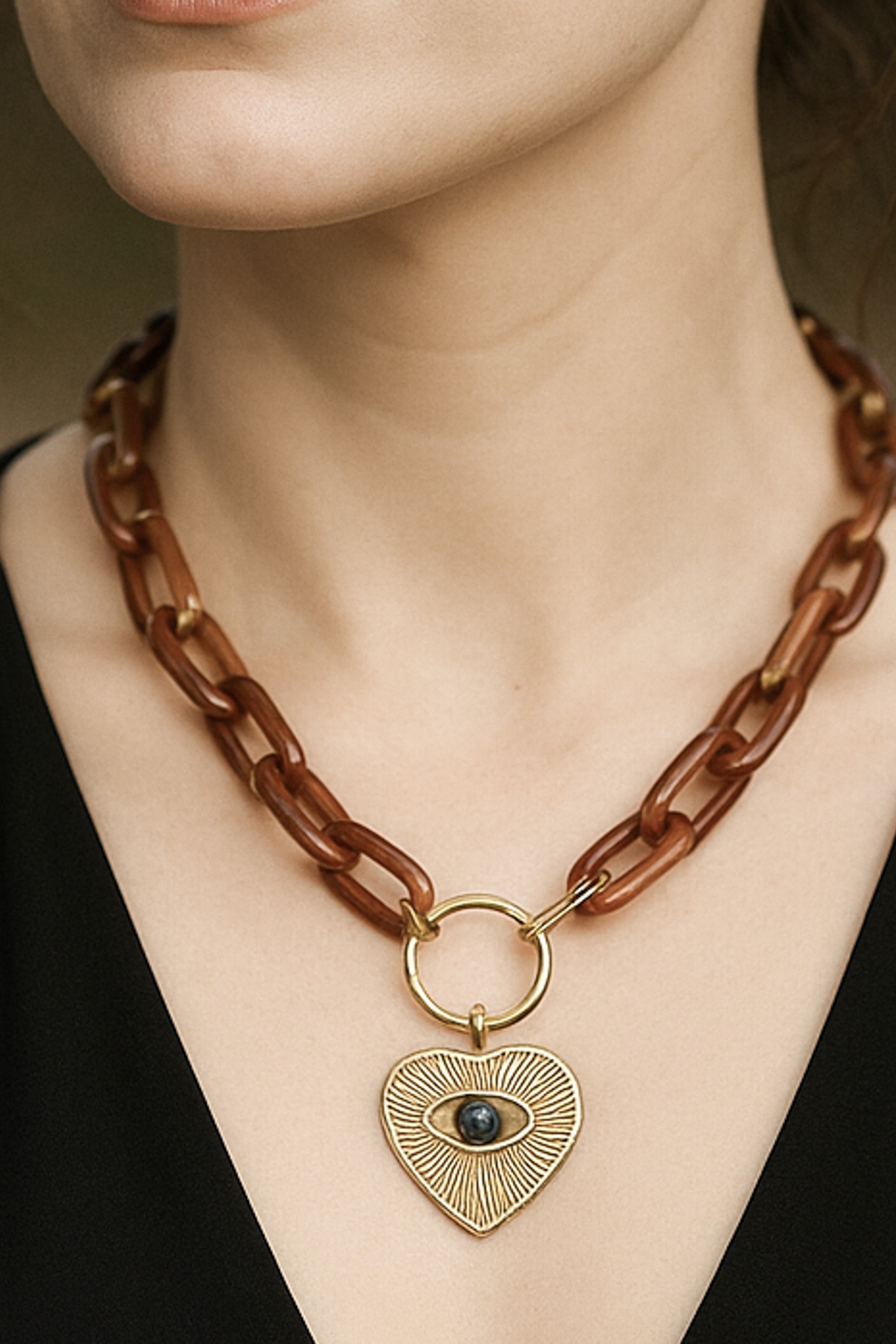 Thumbnail - COLLEZIONE ALESSANDRO Kette mit Anhänger "Golden Eye" Kurze Gliederkette mit Herzanhänger