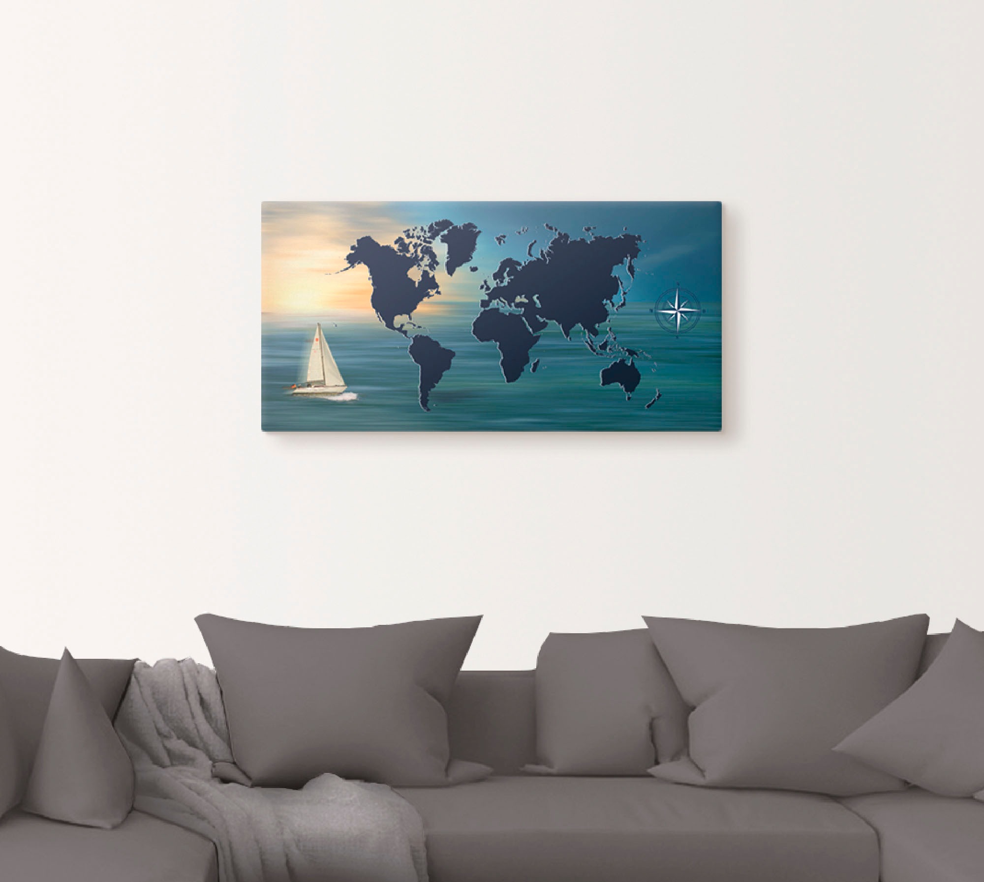 Artland Wandbild »Weltumsegelung mit Weltkarte«, Landkarten, (1 St.), als Leinwandbild, Poster in verschied. Größen