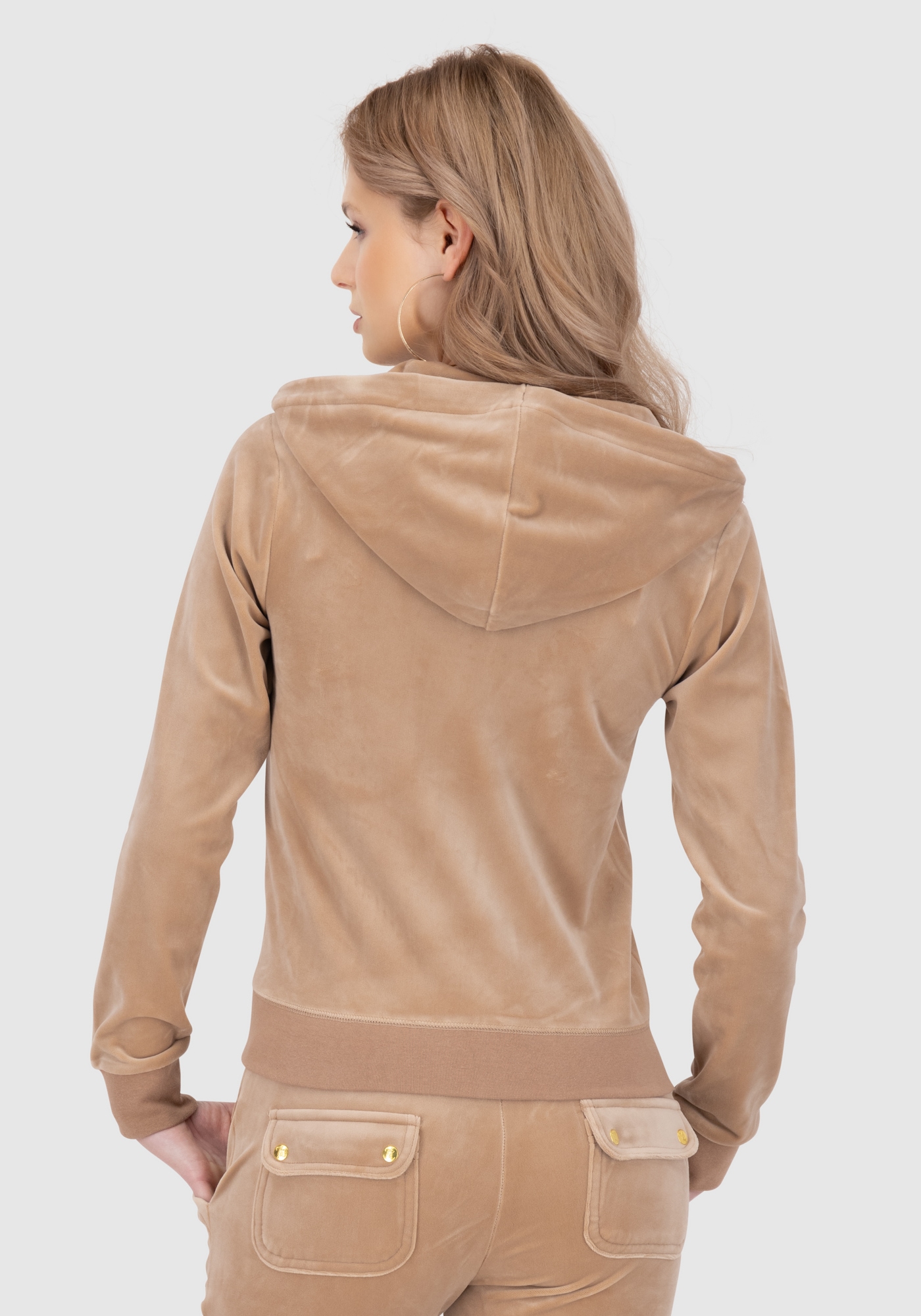 Juicy Couture Kapuzennickijacke »ROBERTSON HOODIE GOLD HARDWARE Damen«, mit Kapuze, Trainingsjacke Damen, Sweatjacke mit Kapuze, Velour, mit Glitzer, Sale