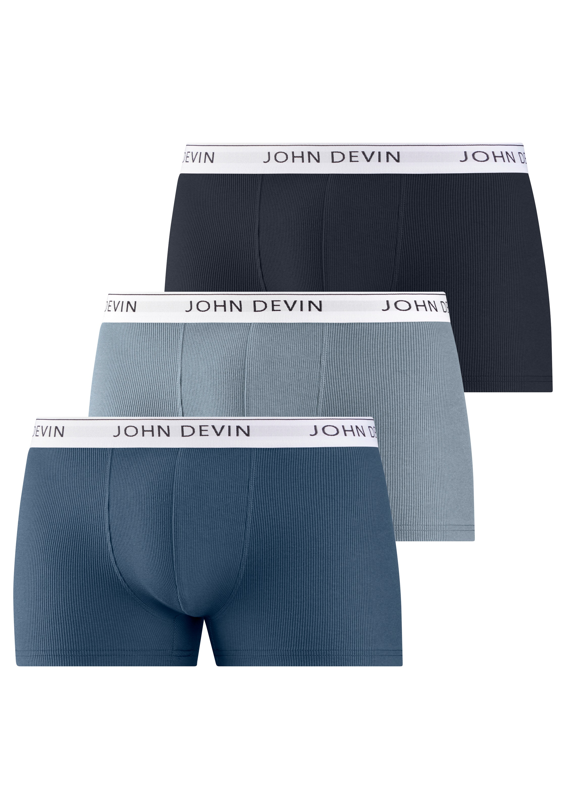 John Devin Boxer "Boxershorts" Packung, 3 Stk. körpernahe Passform, weißes Logobündchen,Baumwollmischung