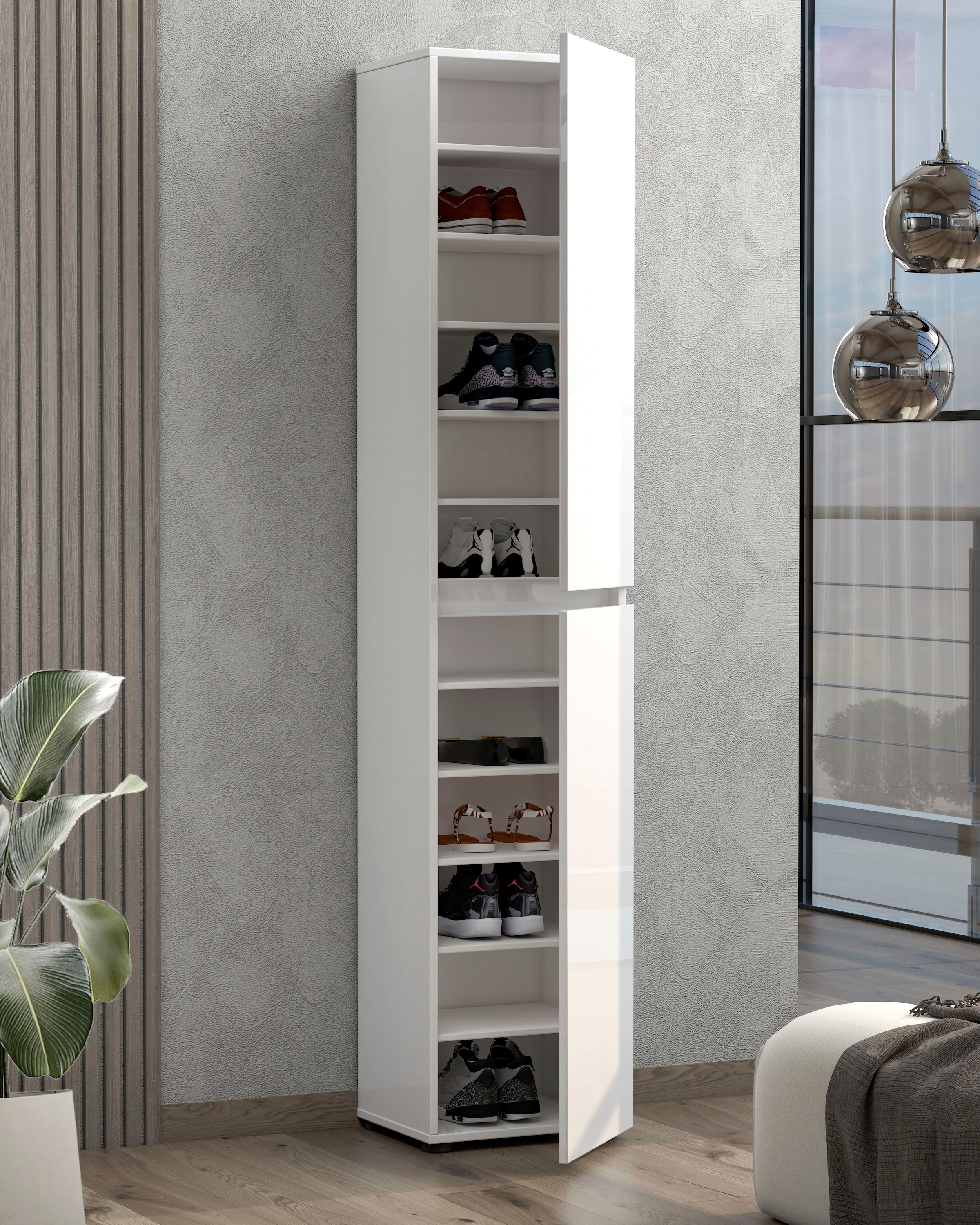 INOSIGN Schuhschrank »Mister,Schuhkommode,Schuhmöbel,Schuhablage,Schuhregal«, Breite 40 cm, Höhe 200 cm, Tiefe 34 cm, 2 Türen, 12 Fächer, hochglanz