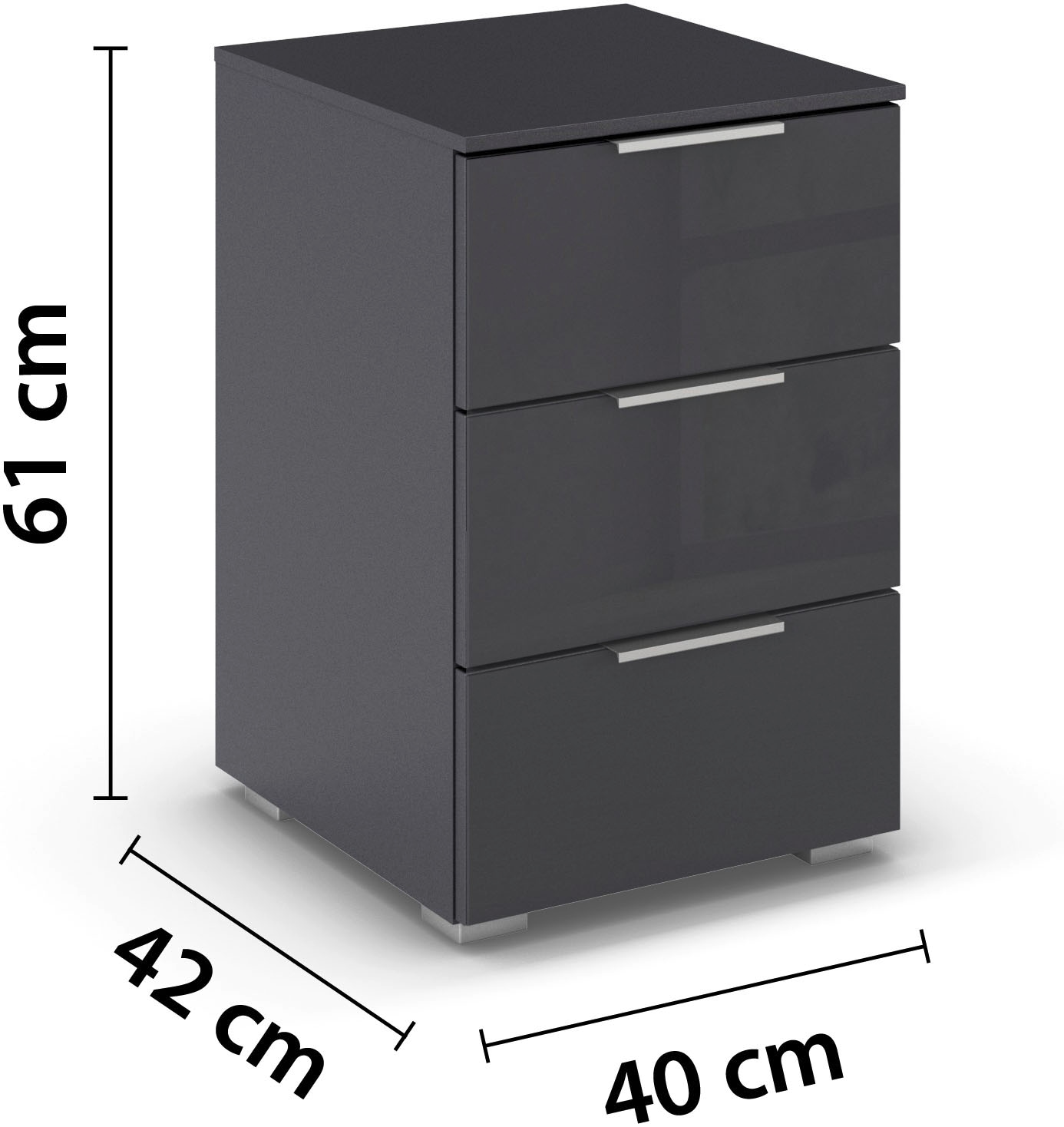 OTTO home Nachtkommode »Nachttisch Nachtschrank Nachtkonsole AGORDO mit Glasfront« in zwei Griff-Farben, Breite 40 cm,  mit 3 geräumigen Schubladen für viel Stauraum MADE IN GERMANY