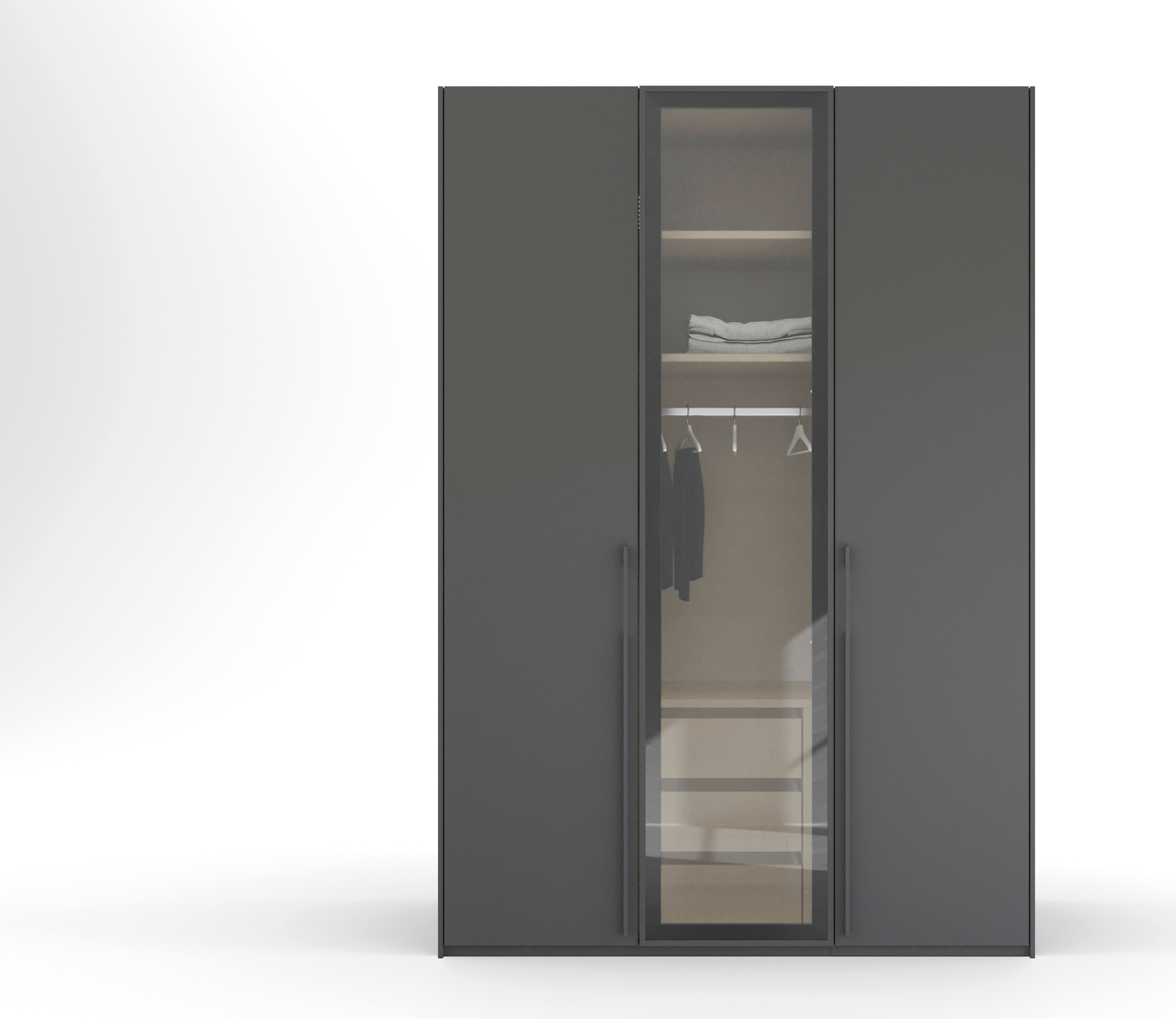 rauch Drehtürenschrank »Kleiderschrank Schrank Garderobe SKAT SHINE mit hochwertigem,«, transparentem Grauglas inkl. umfangreichem Zubehör MADE IN GERMANY