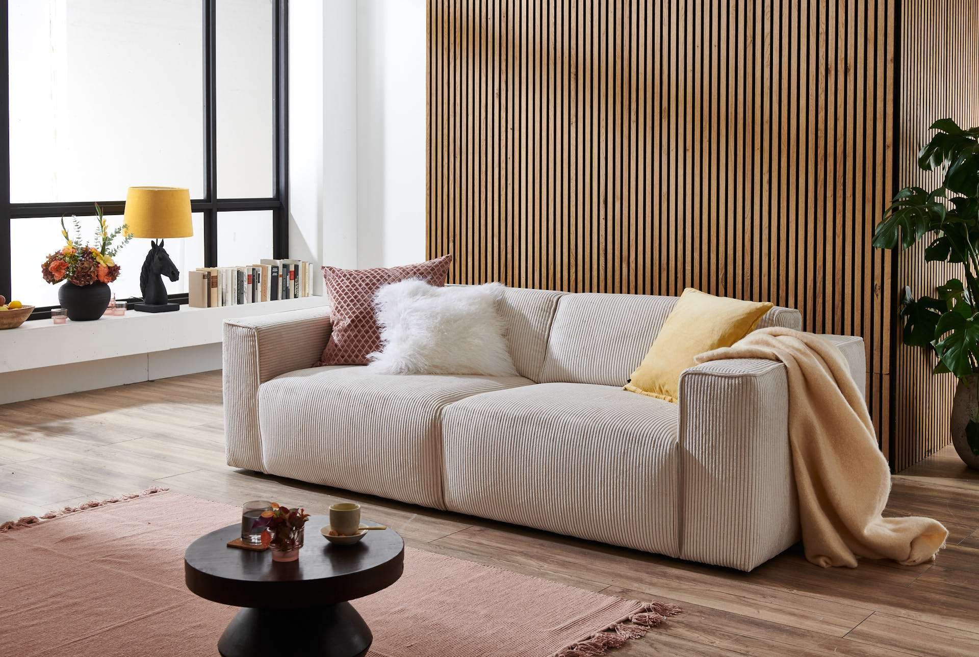 Home affaire 3-Sitzer "Noord mit Kedernaht, Breite 232 cm" Cord, Struktur, Webstoff, mit Wellenunterfederung, Massivholzrahmen