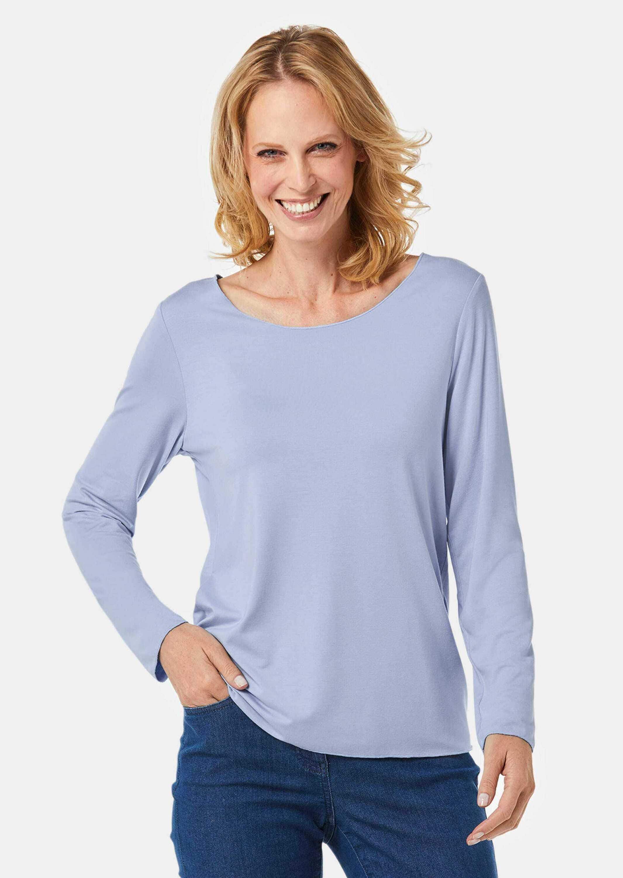 GOLDNER Longpullover »Shirt Kombistarkes Langarmshirt mit tonaler Zierkante«