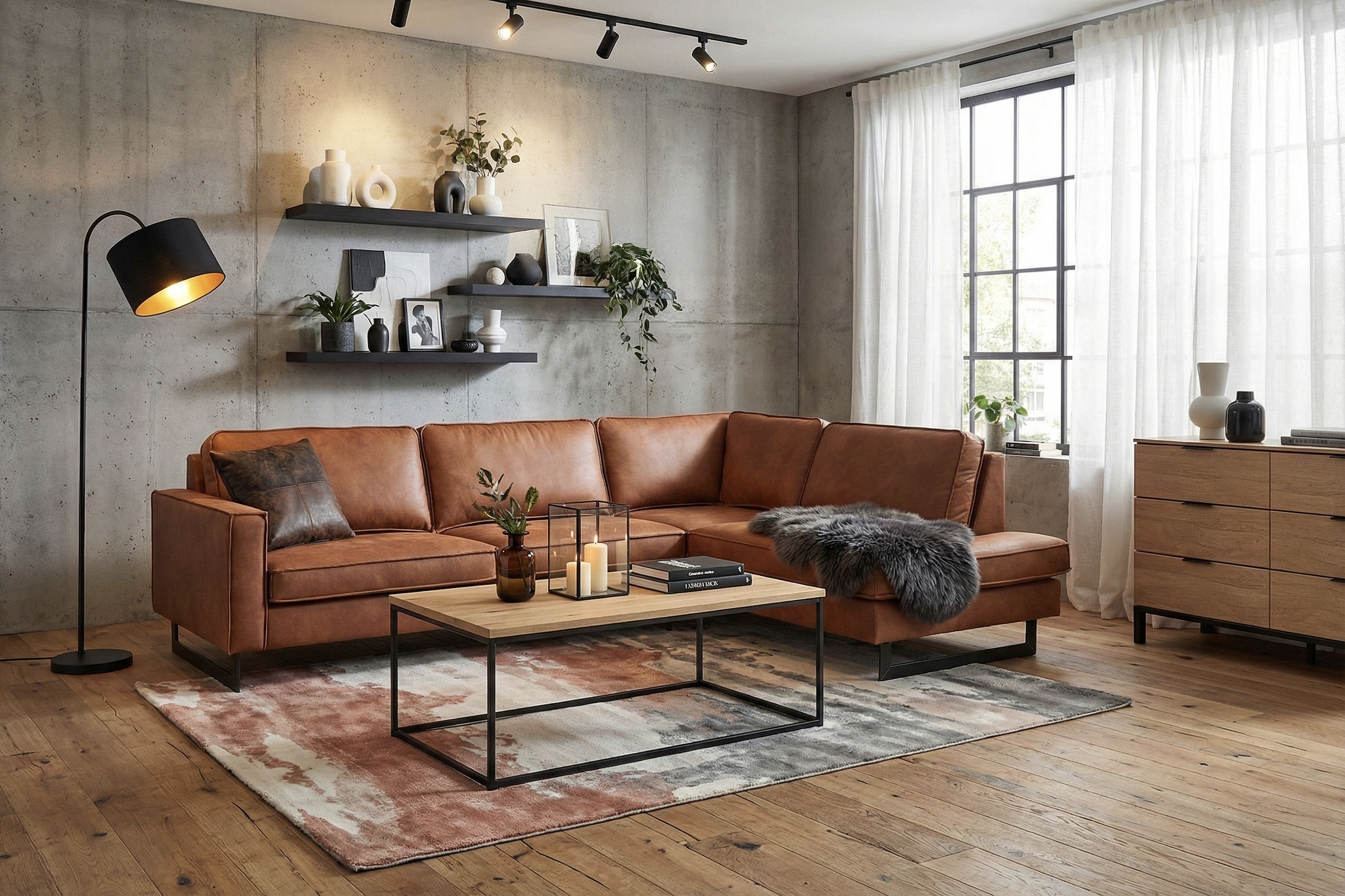 OTTO home Ecksofa "Pinto, 290 cm, Cord, Chenille, Lederoptik, Ottomane links / rechts" mit Keder, schwarze Metallfüße, Wellenunterfederung