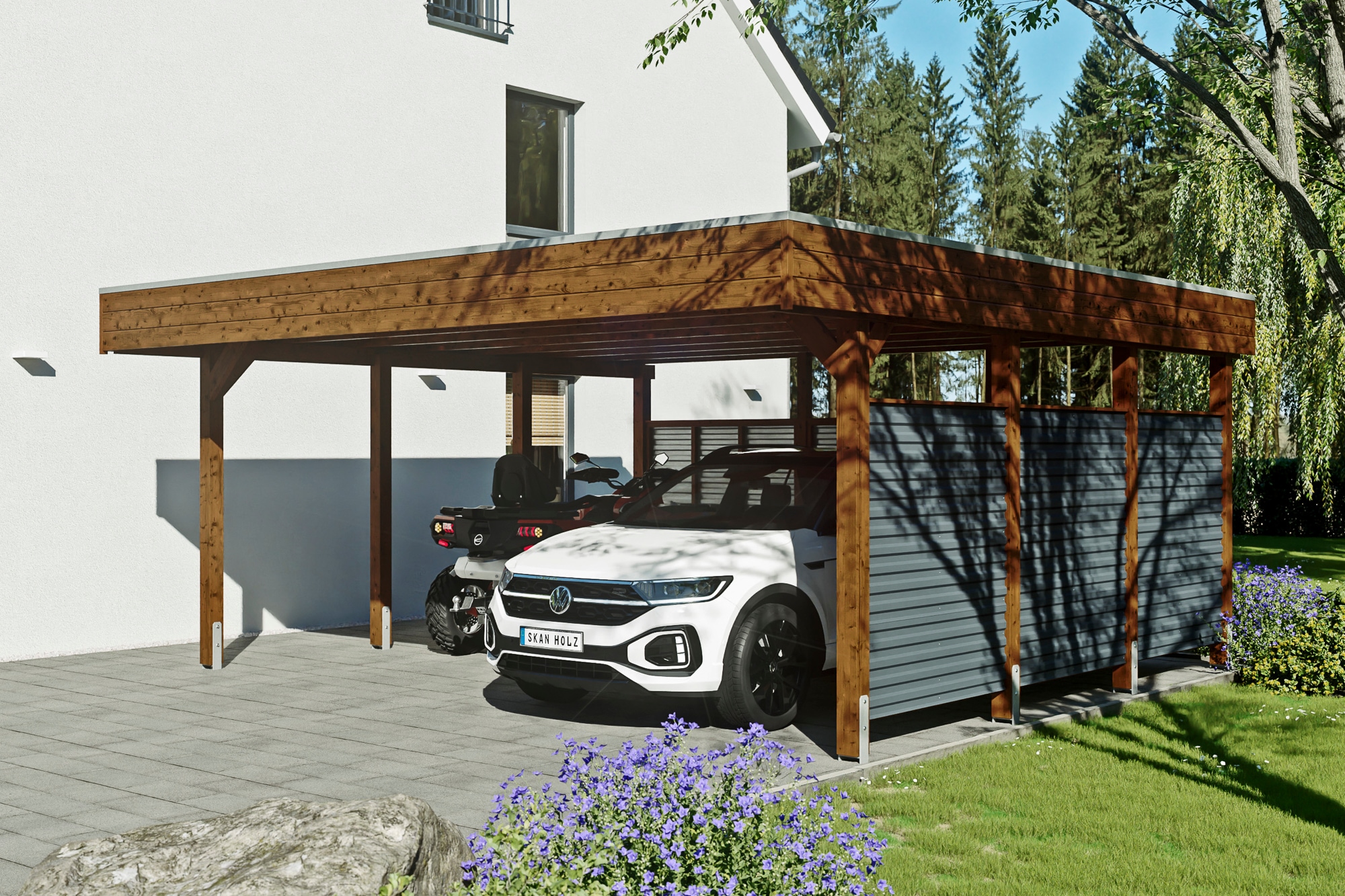 Skanholz Doppelcarport »Friesland Set 13«, Holz, 514 cm, Nussbaum