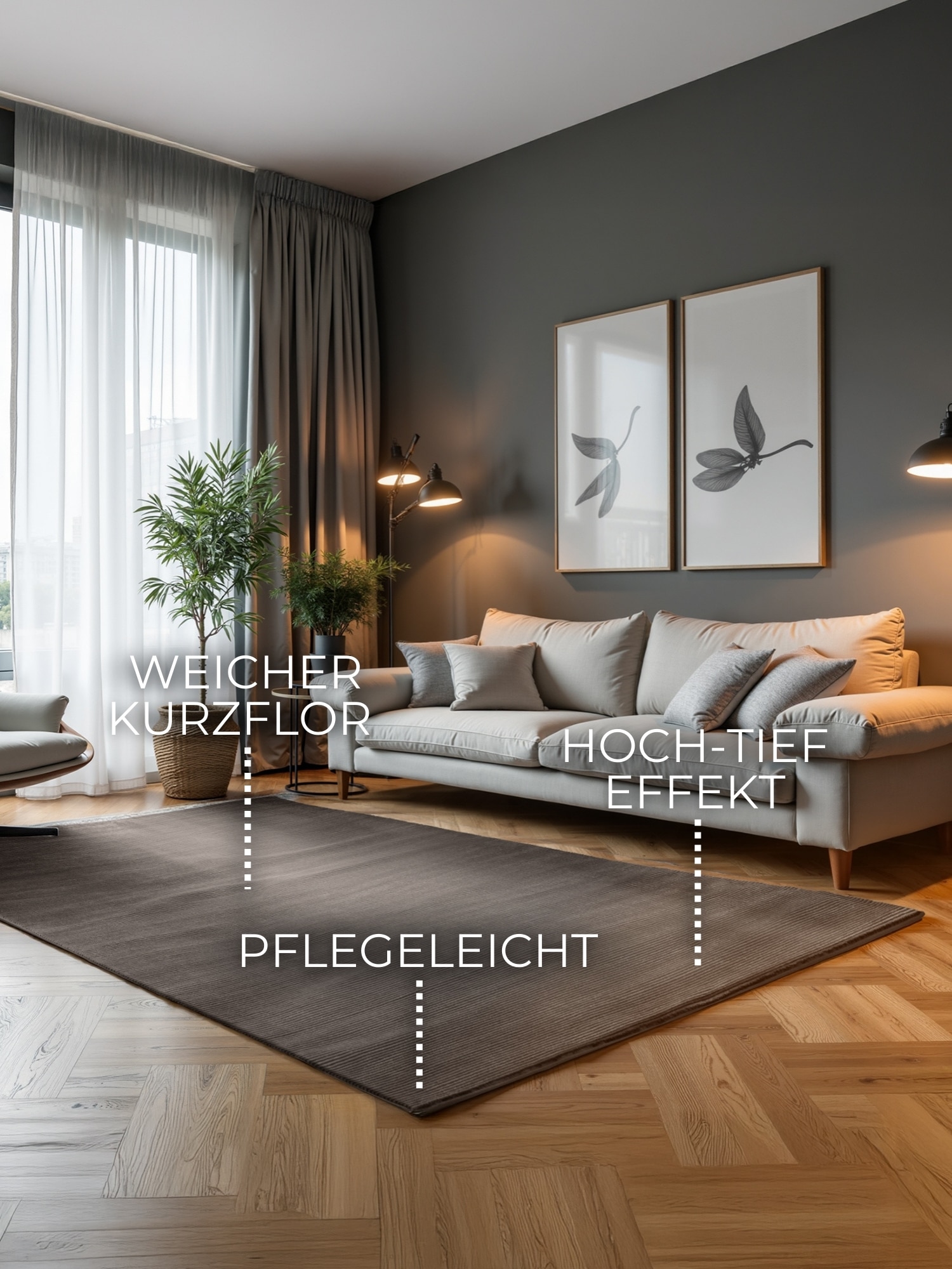 ELLE DECORATION Teppich »Dolomite«, rechteckig, 9 mm Höhe, Wohnzimmer, Schlafzimmer, Läufer, Hoch-Tief Effekt, Flur, Glanz