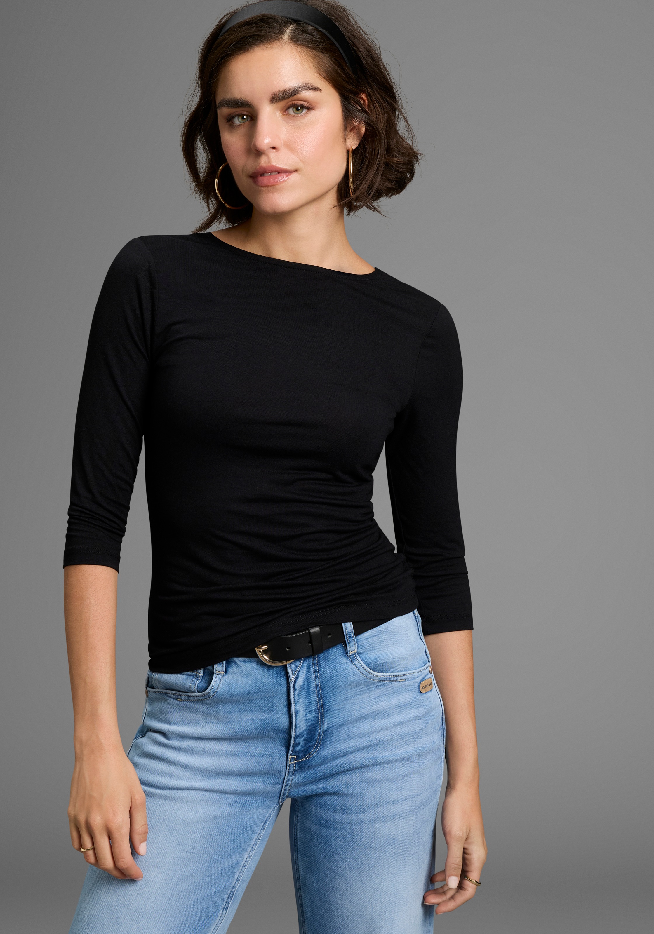 Melrose Rundhalsshirt, 3/4-Ärmel, taillierter Schnitt, mit Spitzenkante günstig online kaufen