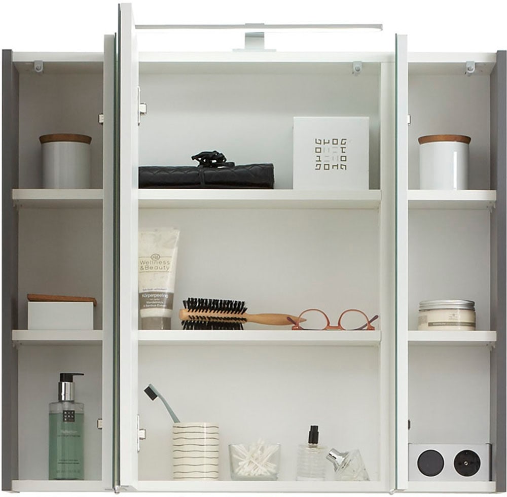 Saphir Badmöbel-Set »Quickset 2-teilig, Keramik-Aufsatzbecken mit LED-Spiegelschrank«, (5 St.), Waschplatz 80 cm breit, inkl. Türdämpfer, 3 Türen, 2 Schubladen