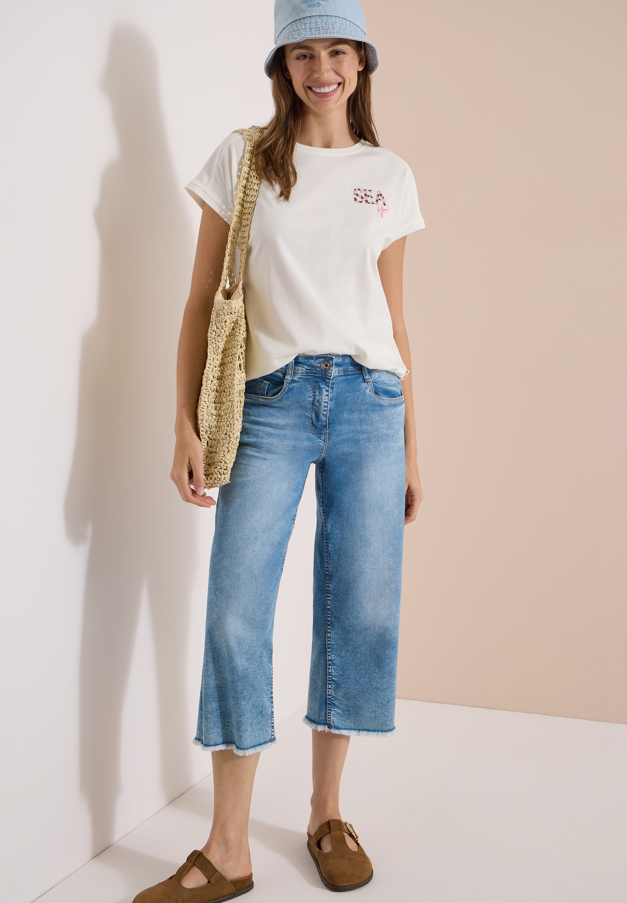 Cecil Kurzarmshirt Sommershirt mit Rundhals und Embroidery
