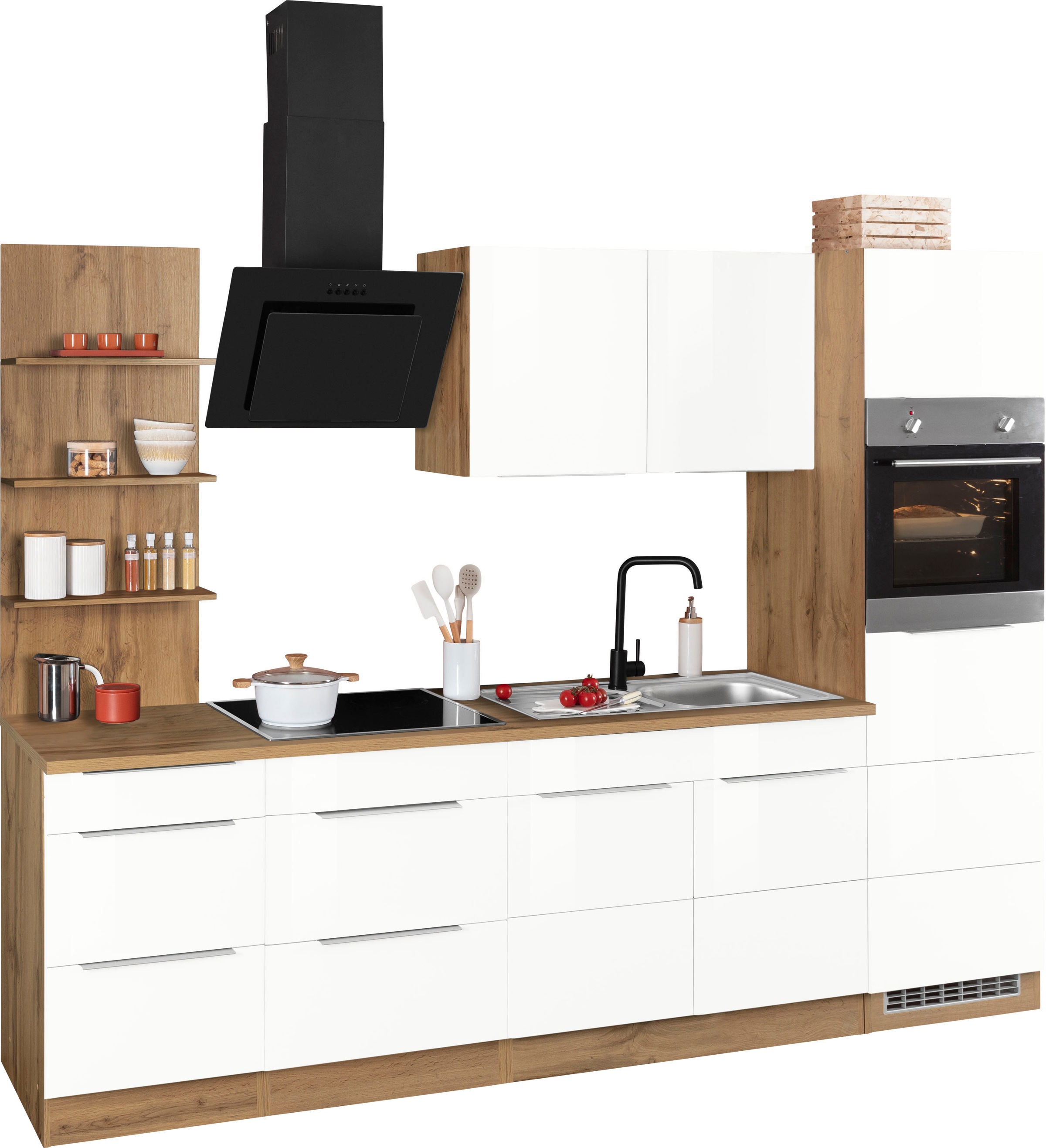 KOCHSTATION Küchenzeile »KS-Brindisi Breite 270 cm«, wahlweise mit E-Geräten und Induktion, mit MDF-Fronten und Regal