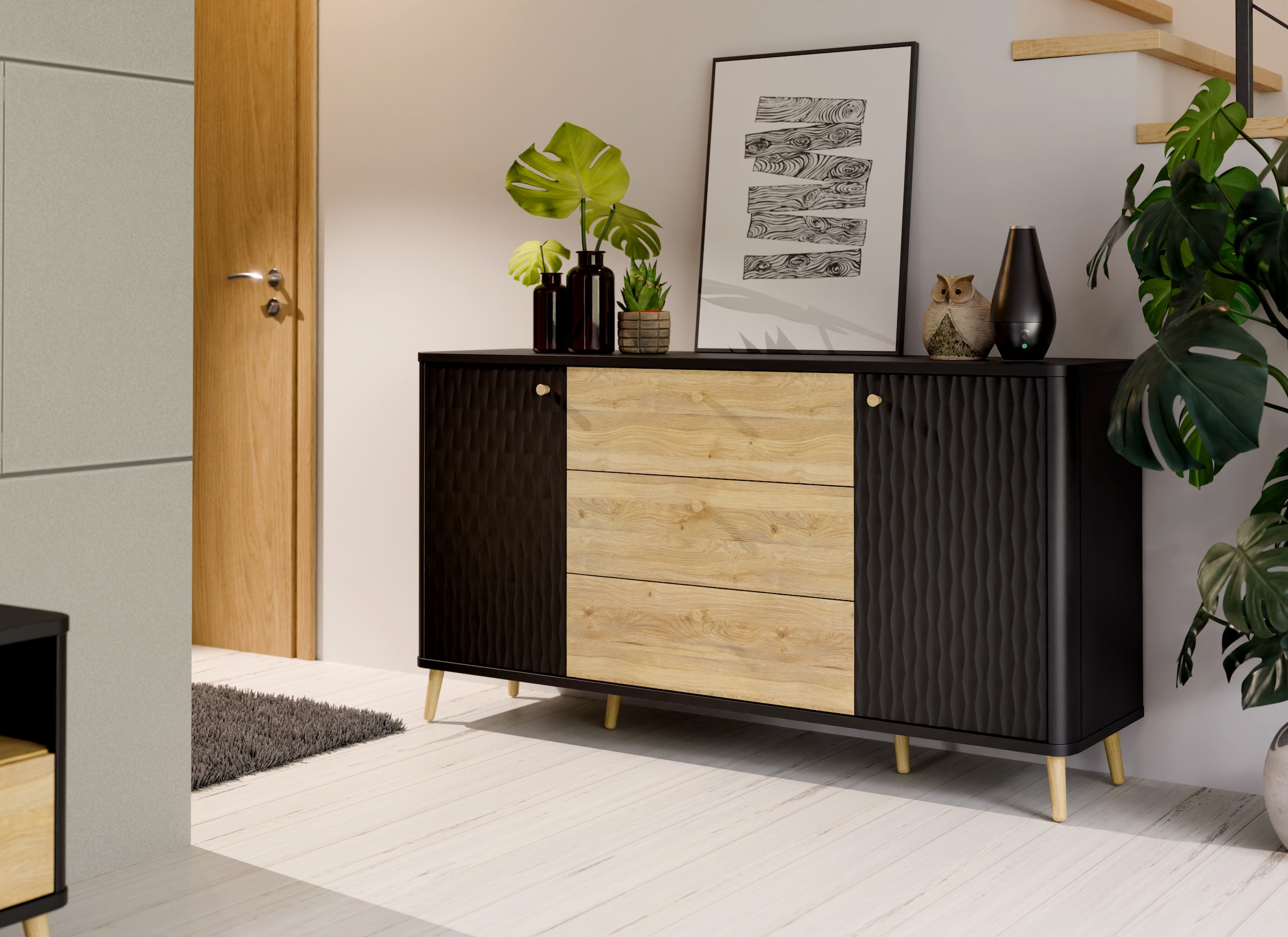 FORTE Sideboard "Fixsmile", modernes Sideboard, SoftClose, Echtholz Beine u günstig online kaufen