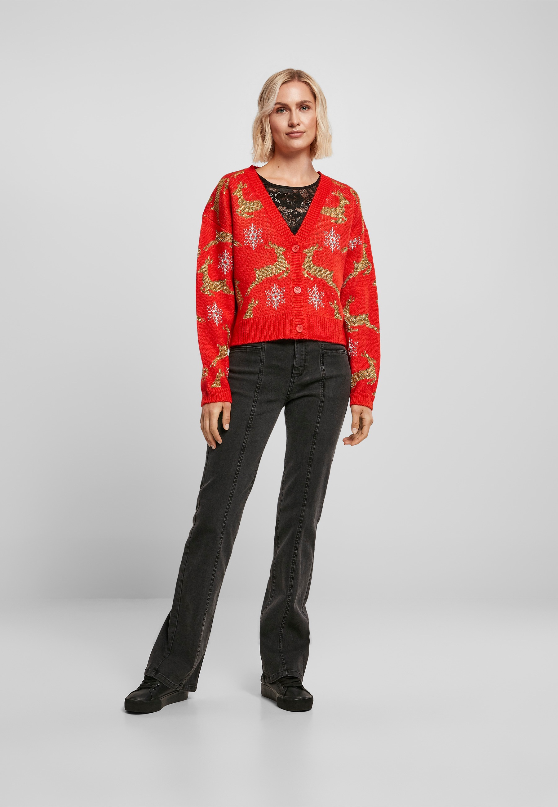URBAN CLASSICS Cardigan »Urban Classics Damen Ladies Short Oversized Christmas Cardigan« 1 Stk.