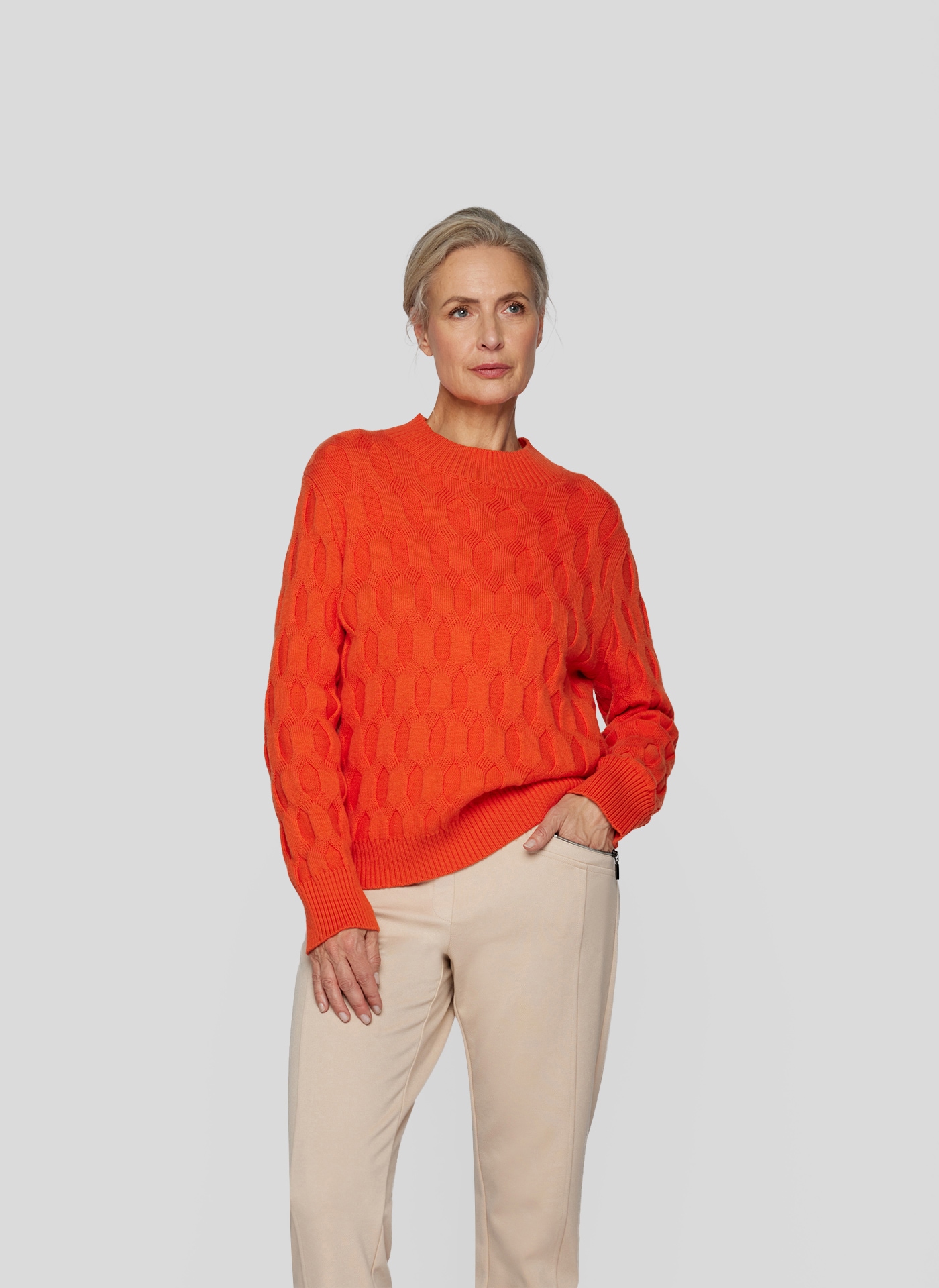 Strickpullover »RABE Modischer Zopfmuster-Pullover in Orange«