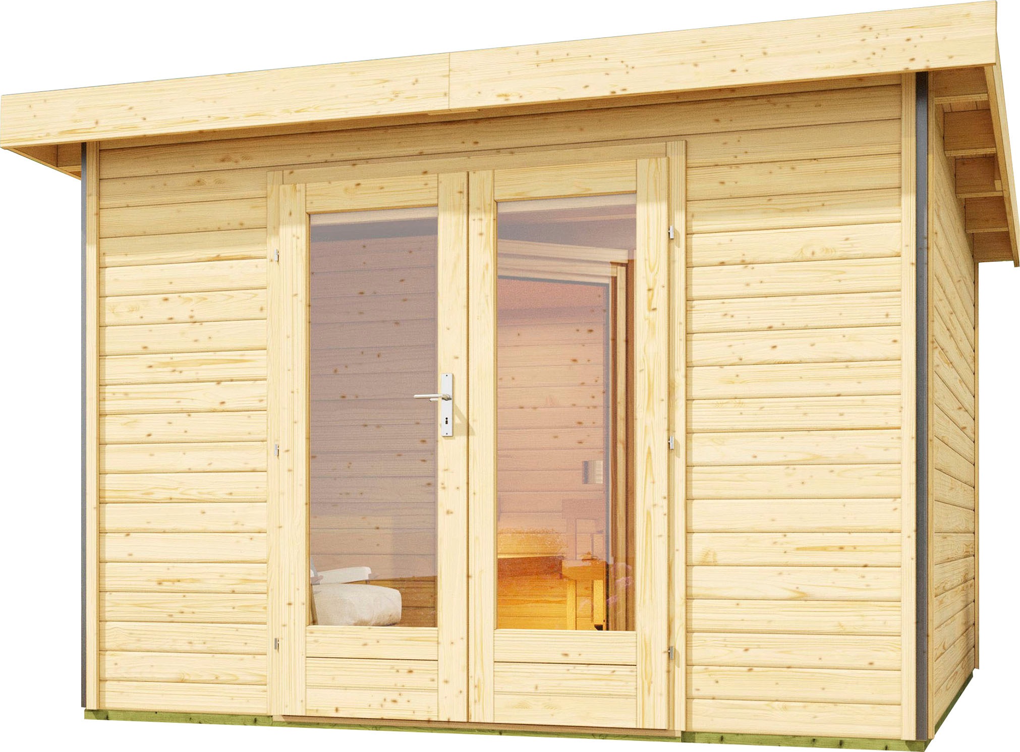 KONIFERA Saunahaus »Maiko 1 SET A«, naturbelassen, mit Ofen 9 kW Bio ext. Steuerung