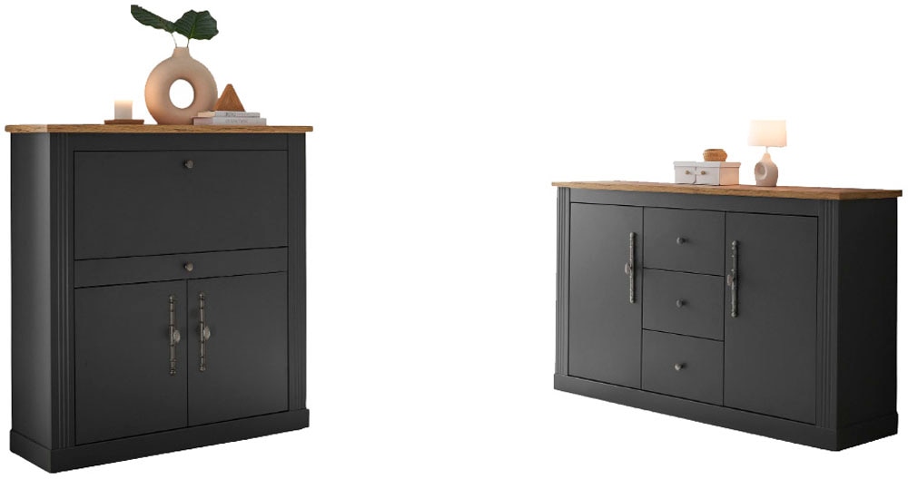OTTO home Büromöbel-Set "Westminster, wohnliches Home-Office, Büro in zwei Farben verfügbar" Set, 2 tlg. enthält Sekretär und Sideboard im Landhausstil, mit Kabelkanal