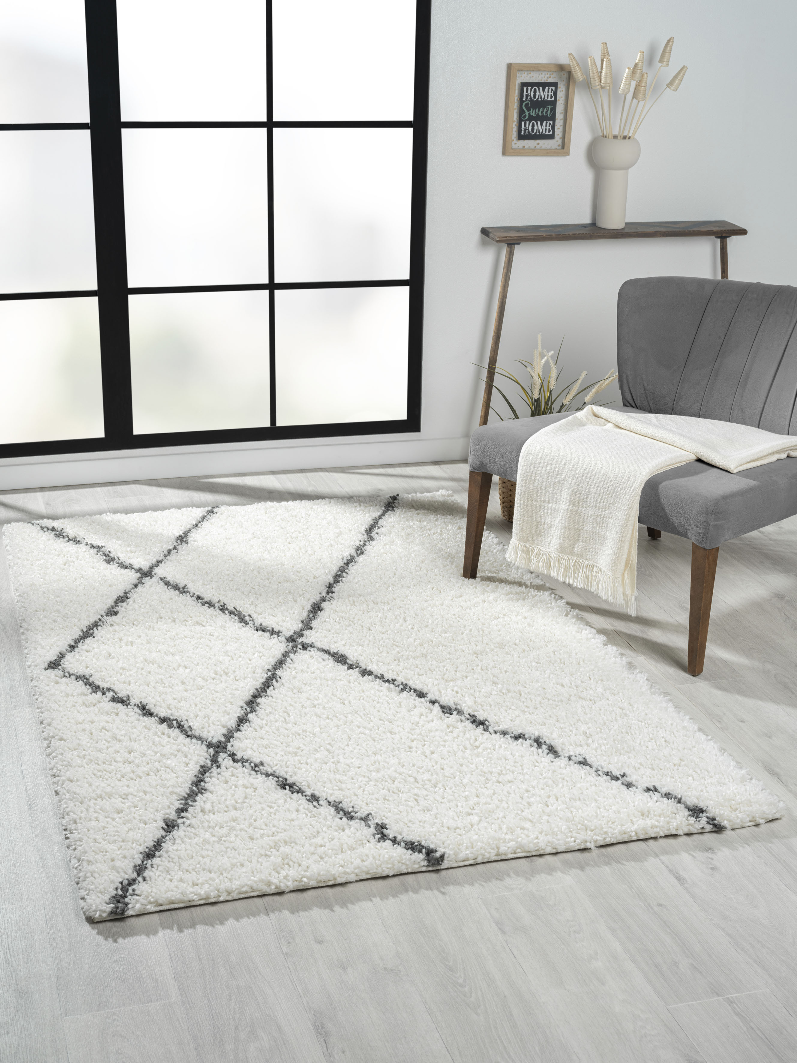 Myflair Möbel & Accessoires Hochflor-Teppich "My Shaggy Raute" rechteckig 37 mm Höhe Shaggy, Scandi Rauten Design, leicht glänzend, extra flauschig