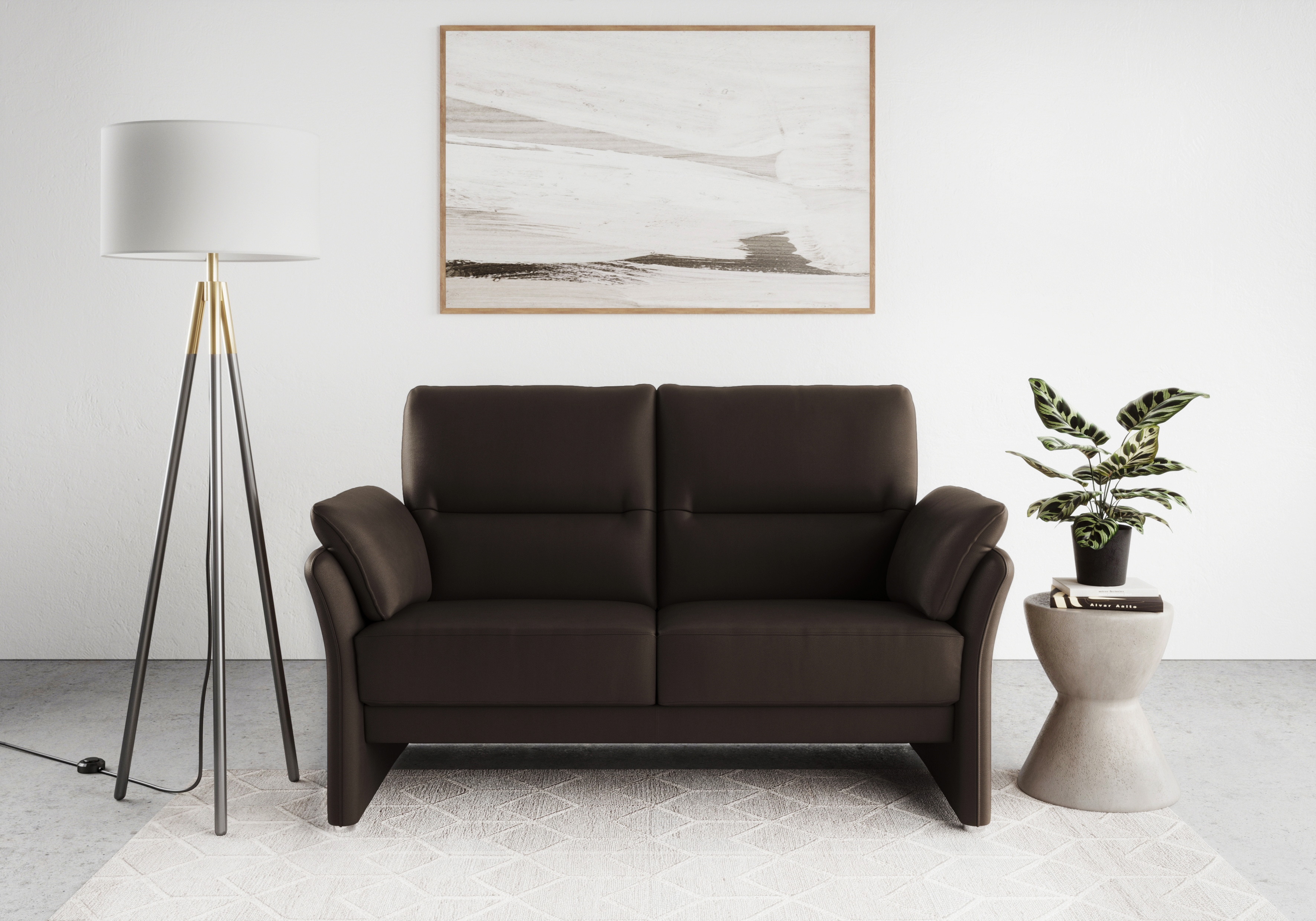 DOMO collection 2-Sitzer "Pina, schmale Armlehnen, mit Federkern, kompakt & elegant" Hoher Sitzkomfort, Luxus-Microfaser Lederoptik, braun, Breite 159 cm