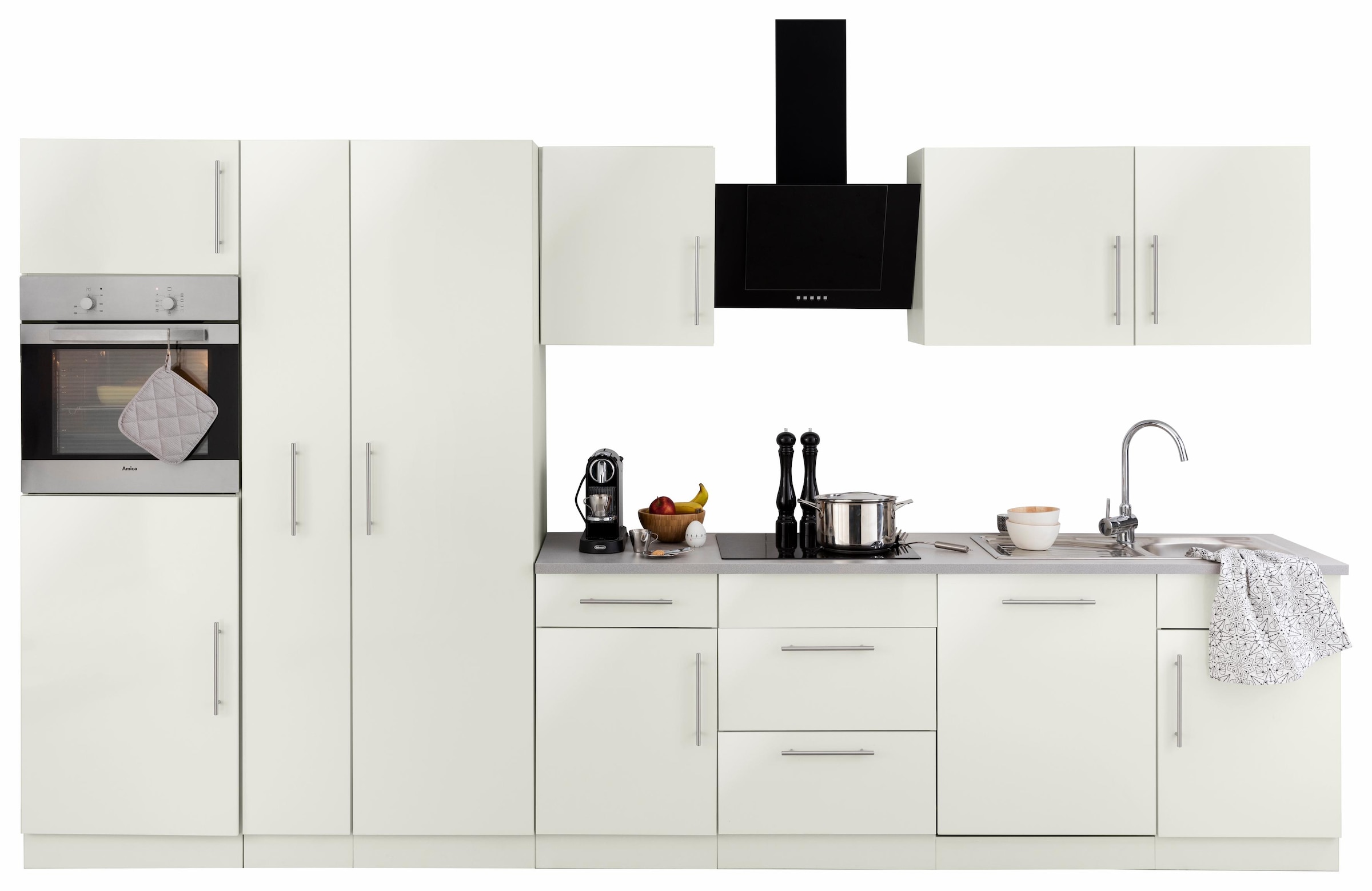 wiho Küchen Küchenzeile »Cali«, mit E-Geräten, Breite 360 cm mit Metallgriffen