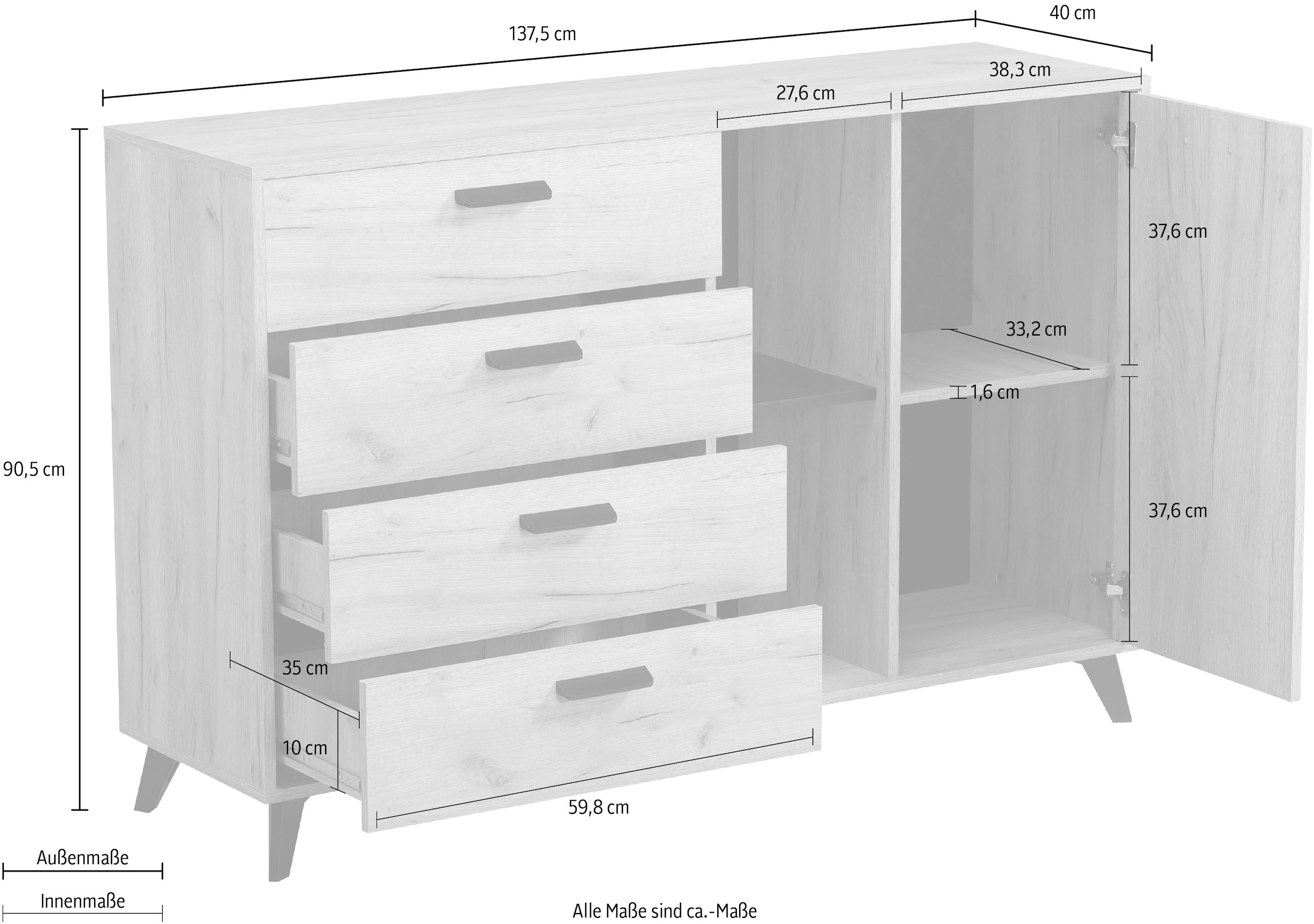 INOSIGN Sideboard »Umbria«, Kommode, Breite 137 cm