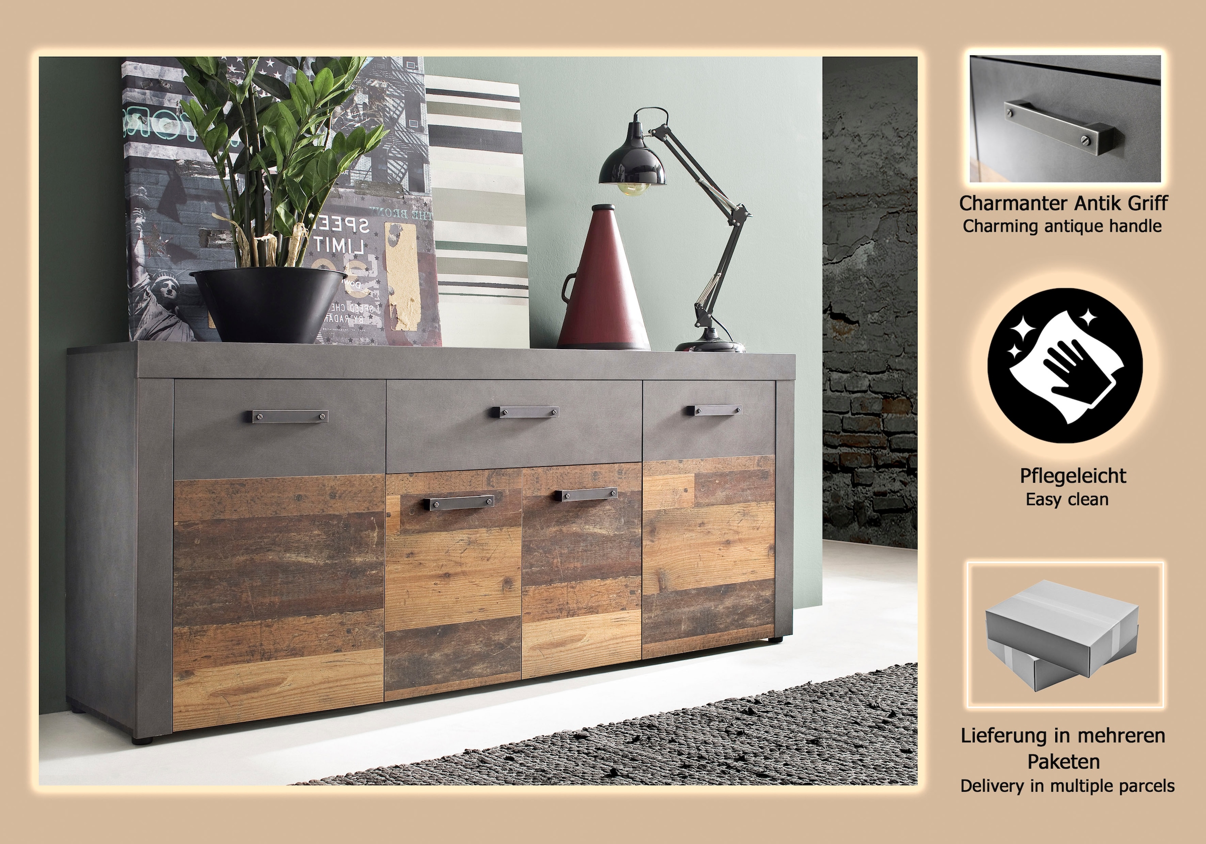 INOSIGN Sideboard »Ilana«, Sideboard mit 4 Türen & 1 Schublade - (B/T/H) 178/40/76 cm