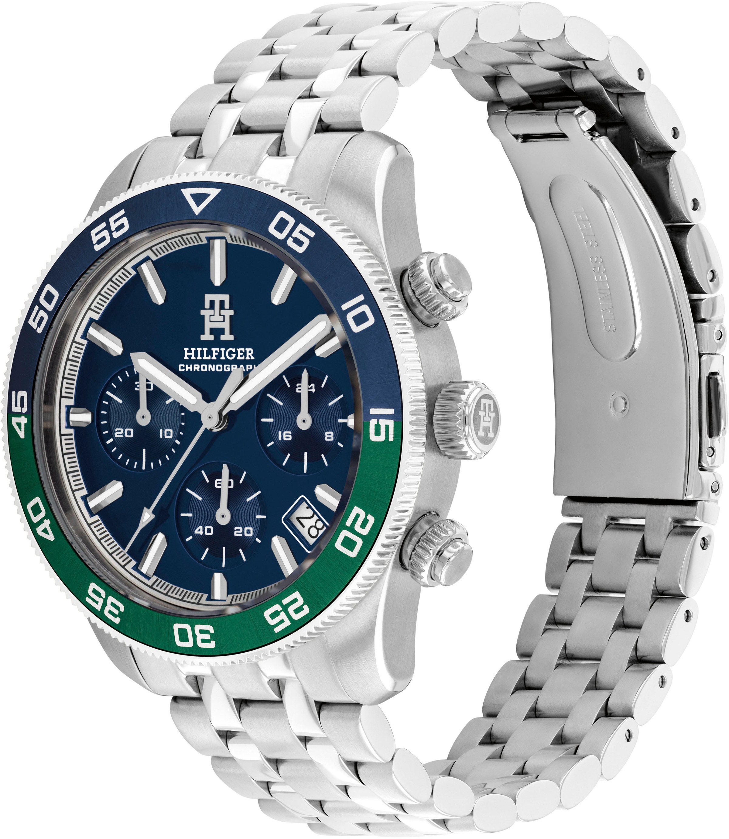 Tommy Hilfiger Chronograph »TH85 CHRONOGRAPH«, Quarzuhr, Armbanduhr, Herrenuhr, Edelstahlarmband, analog, Tag