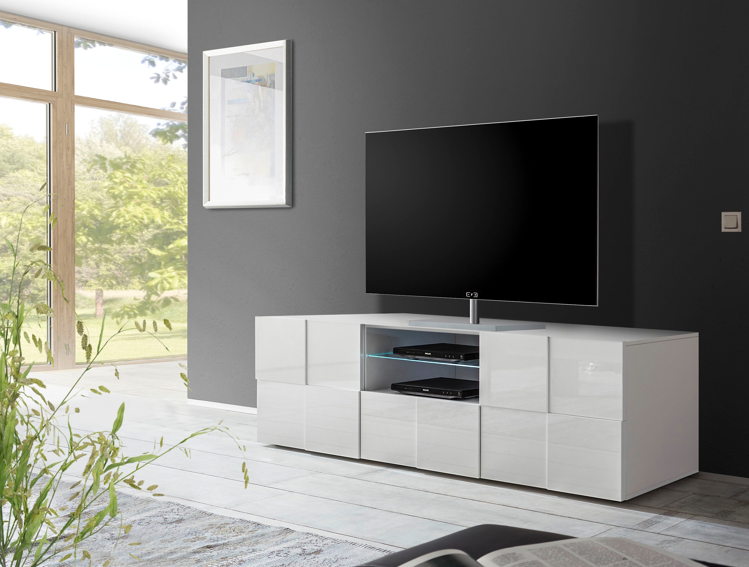 INOSIGN Lowboard »Dama Breite 181 cm, TV-Board 2 Türen, 1 Schubkasten, TV-Schrank«, Front in 3D-Optik, viel Stauraum, verschiedene Farben