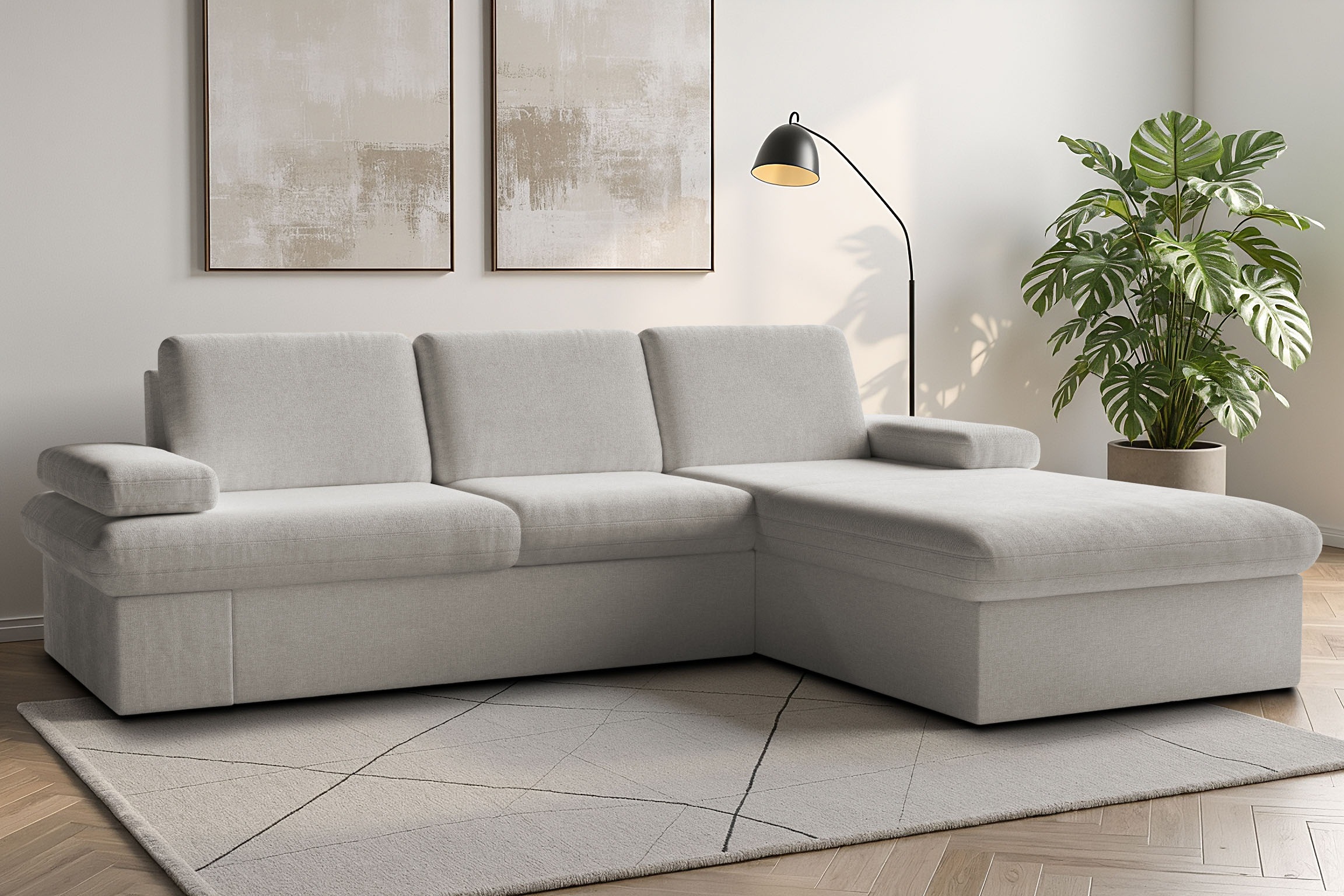 Ecksofa SIT & MORE "Moreno L-Form, B: 247 cm", beige (nature), B:247cm H:82cm T:171cm, 100% Polyester, Sofas, Ecksofa, mit Armteilverstellung, optional Bettfunktion