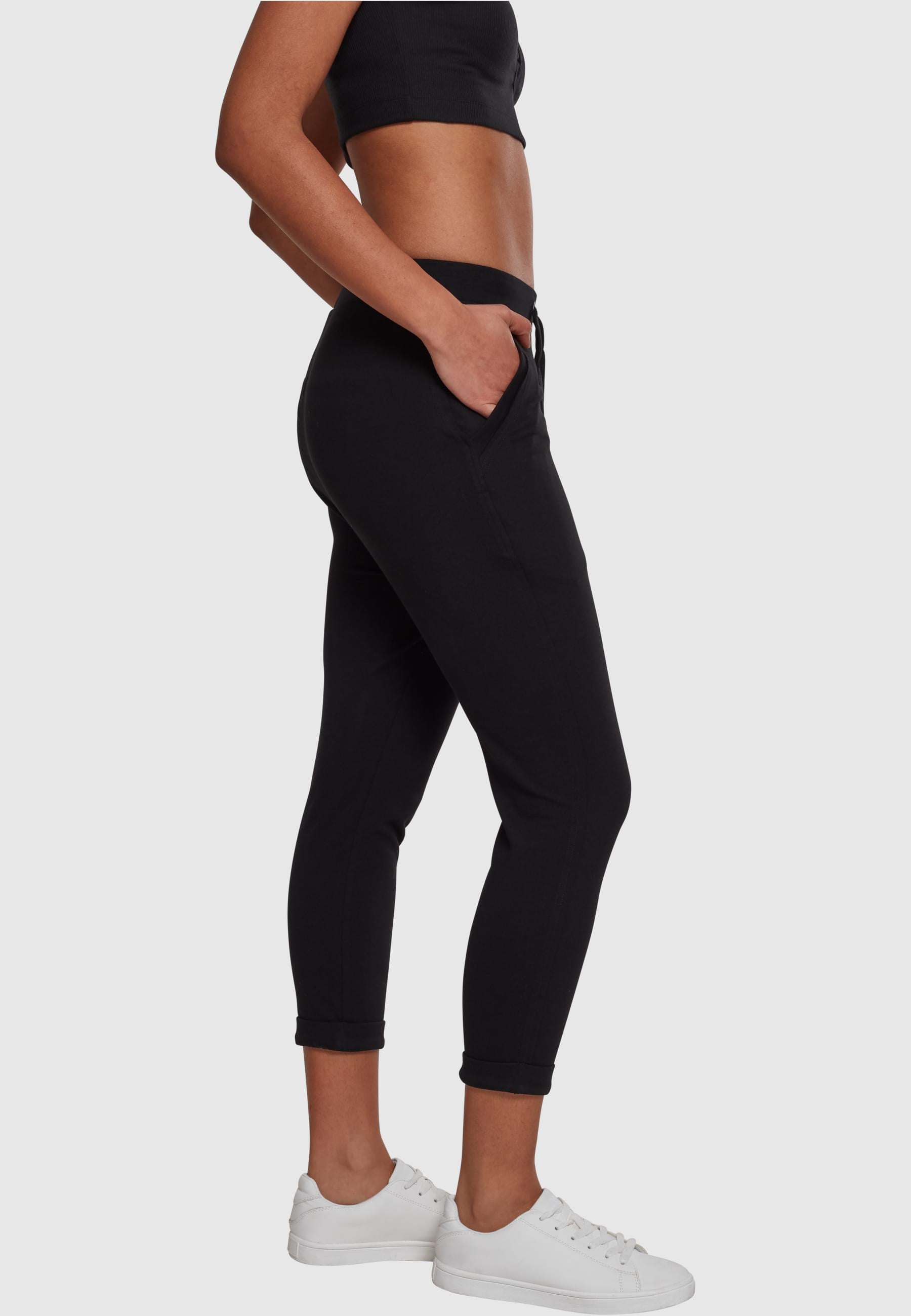 URBAN CLASSICS Stoffhose »Urban Classics Damen Ladies Open Edge Terry Turn Up Pants«, (1 tlg.)
