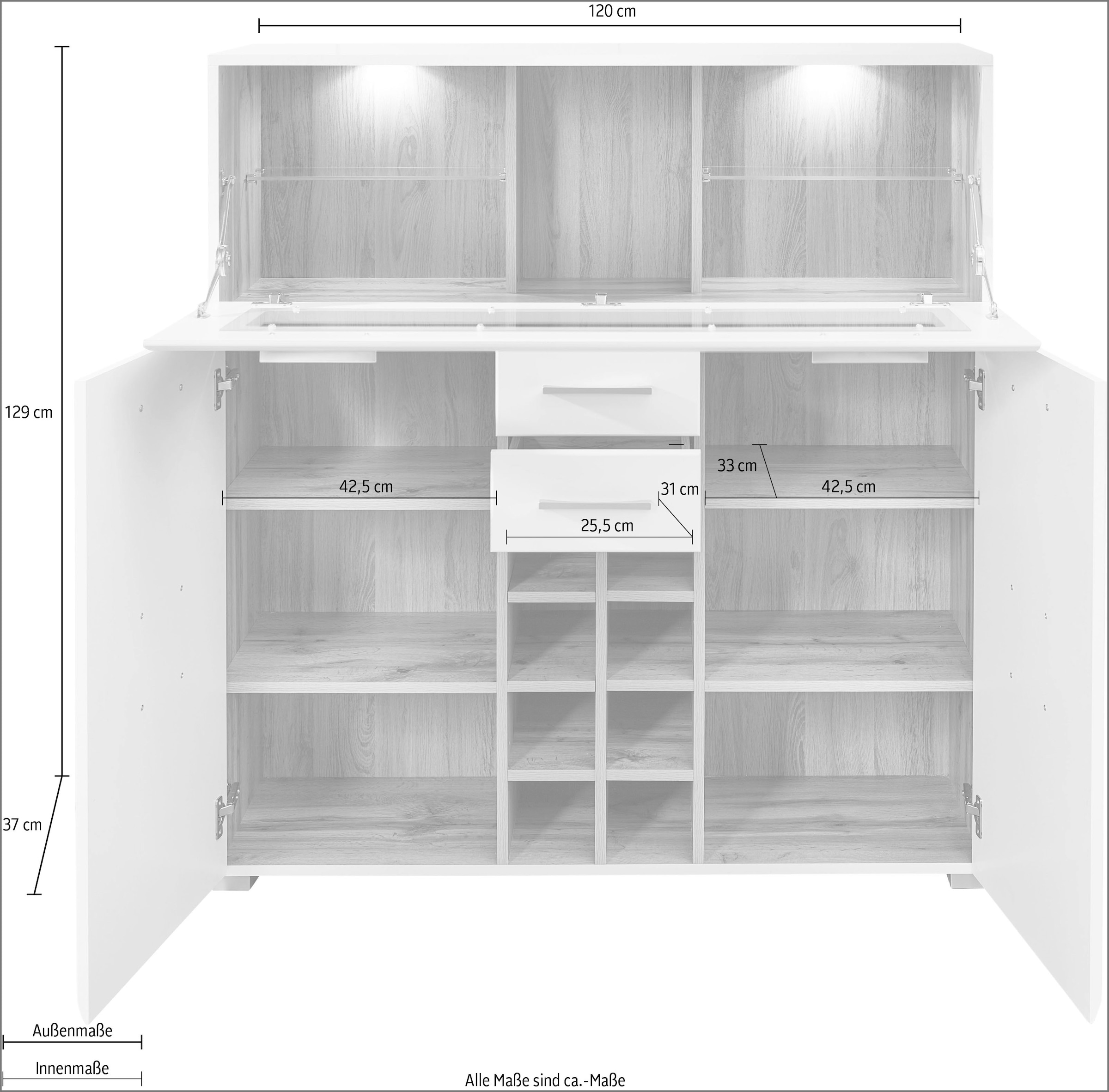 Innostyle Barschrank »FUN PLUS, TOPSELLER!«, (Barschrank), Maße: 120 x 129 x 37 cm (B/H/T), mit LED-Beleuchtung