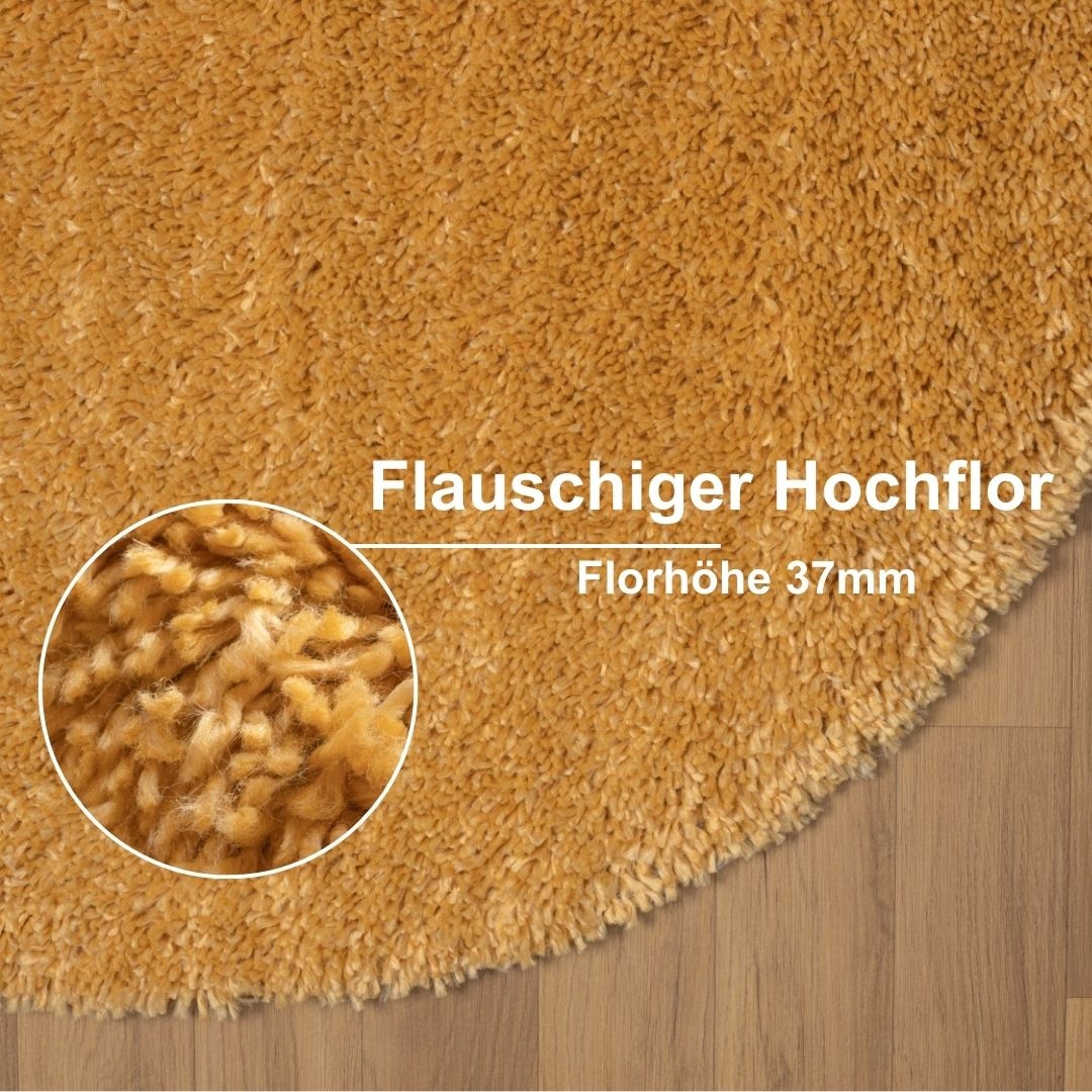 Myflair Möbel & Accessoires Hochflor-Teppich »My Shaggy«, rund, 37 mm Höhe, Shaggy, Uni Farben, leicht glänzend, Microfaser, extra flauschig