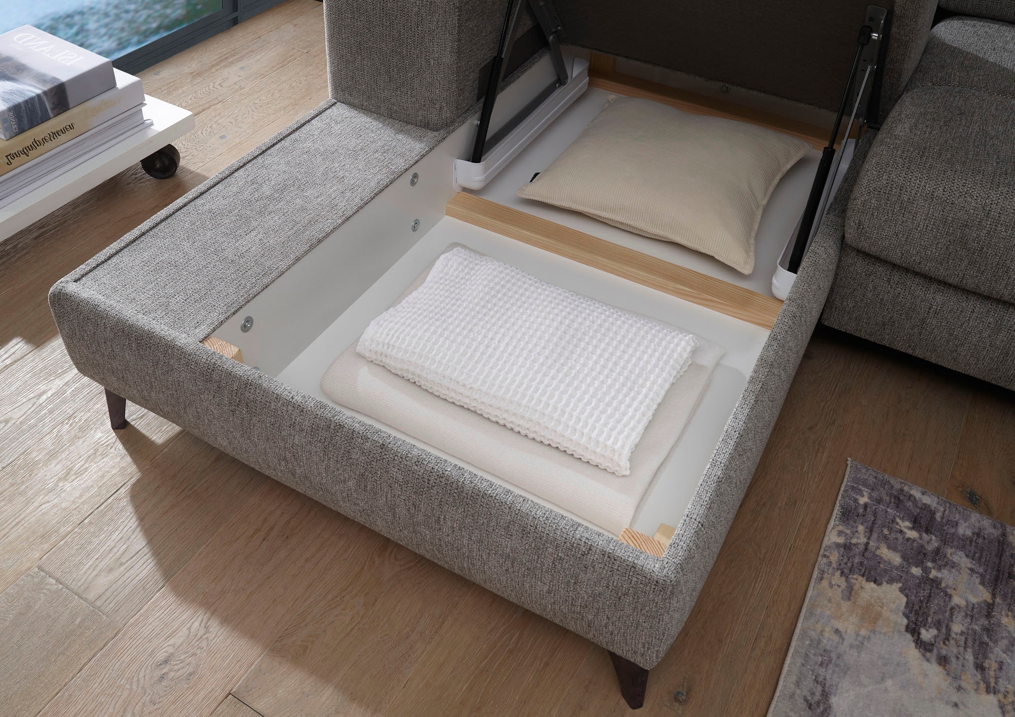 ED EXCITING DESIGN Ecksofa »Sydney L-Form«, mit Bettfunktion, Bettkasten, Kopfteilverstellung & 2 Zierkissen