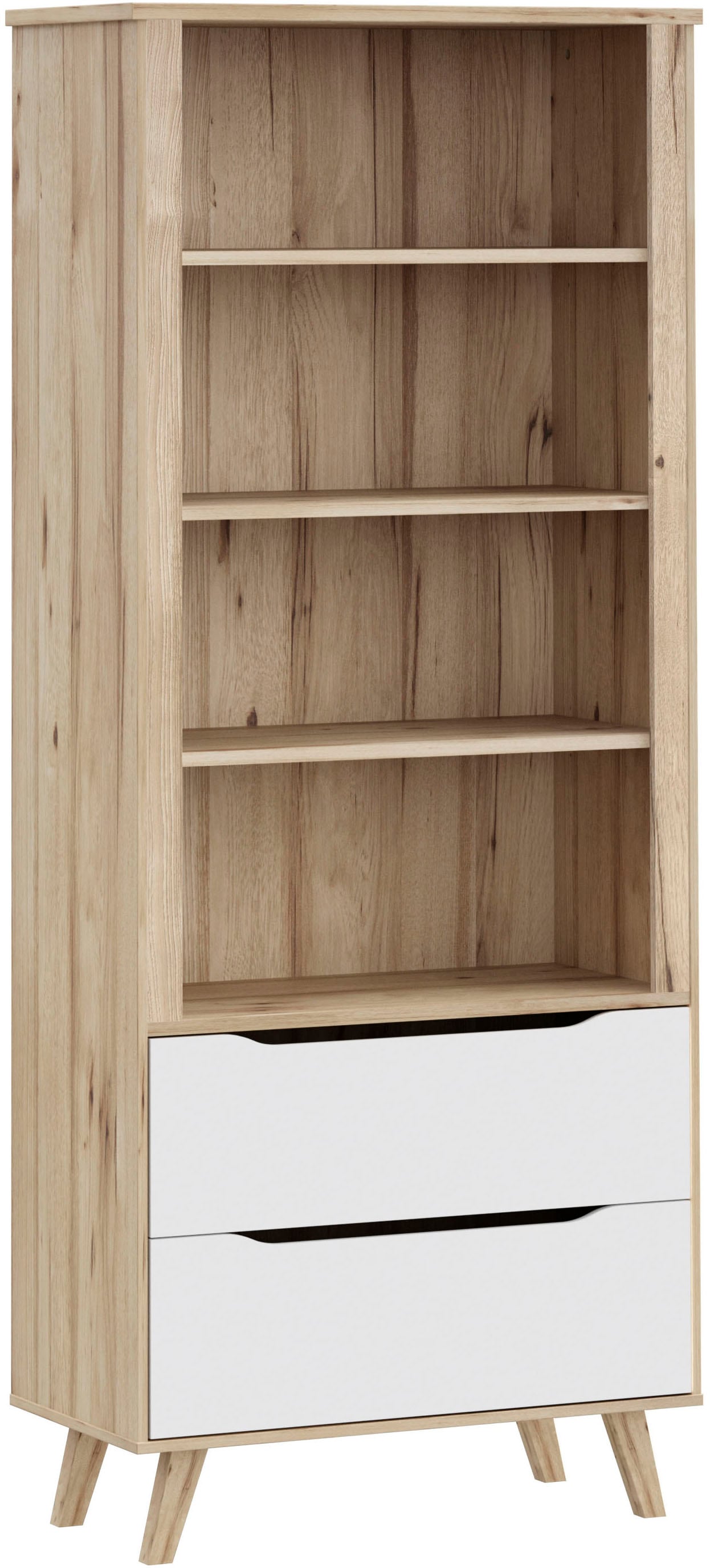 FORTE "Vankka Regal 2 Schubkästen" B/H/T 84,7/201,5/41,7 cm, Regal, Holzfüße, Einlegeböden variabel, 2 Schubkästen