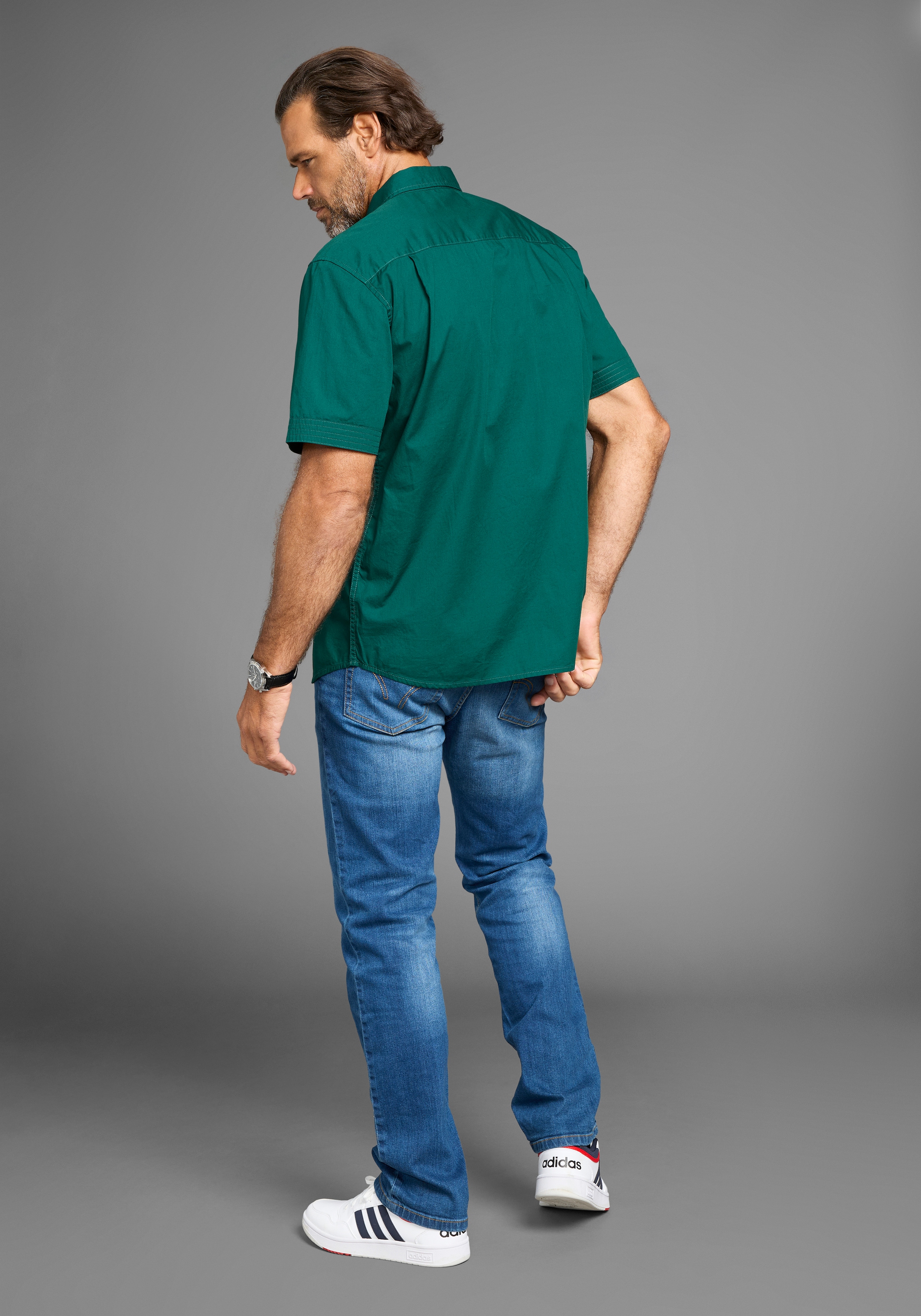 Man's World Kurzarmhemd, Kurzarmhemd mit Logostickerei