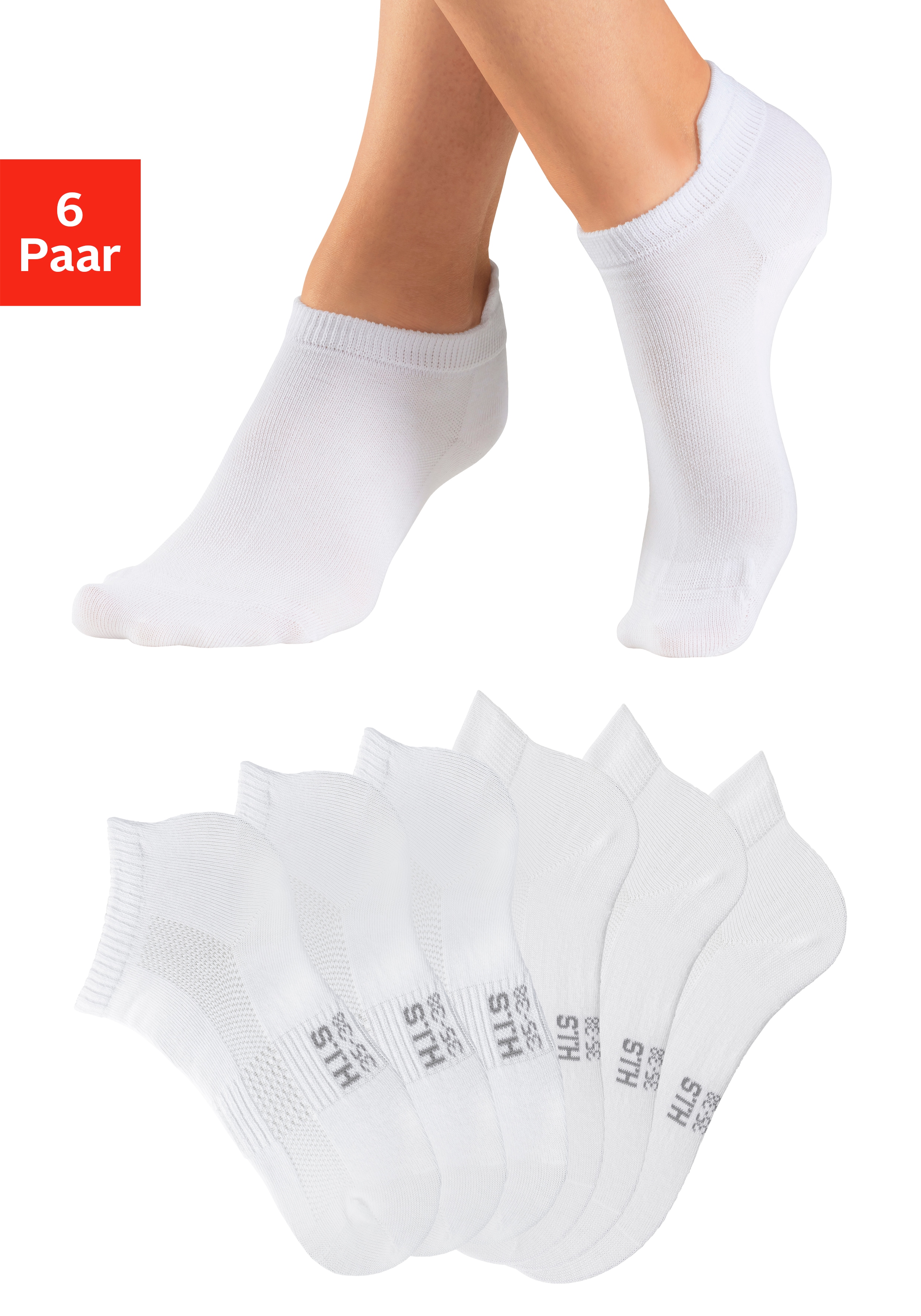 H.I.S Sportsocken "Damen Herren Kurzsocken und Sneakersocken in einem Pack" Packung, 6 Stk. tlg. weicher Baumwollmix mit verstärkter Ferse und Spitze