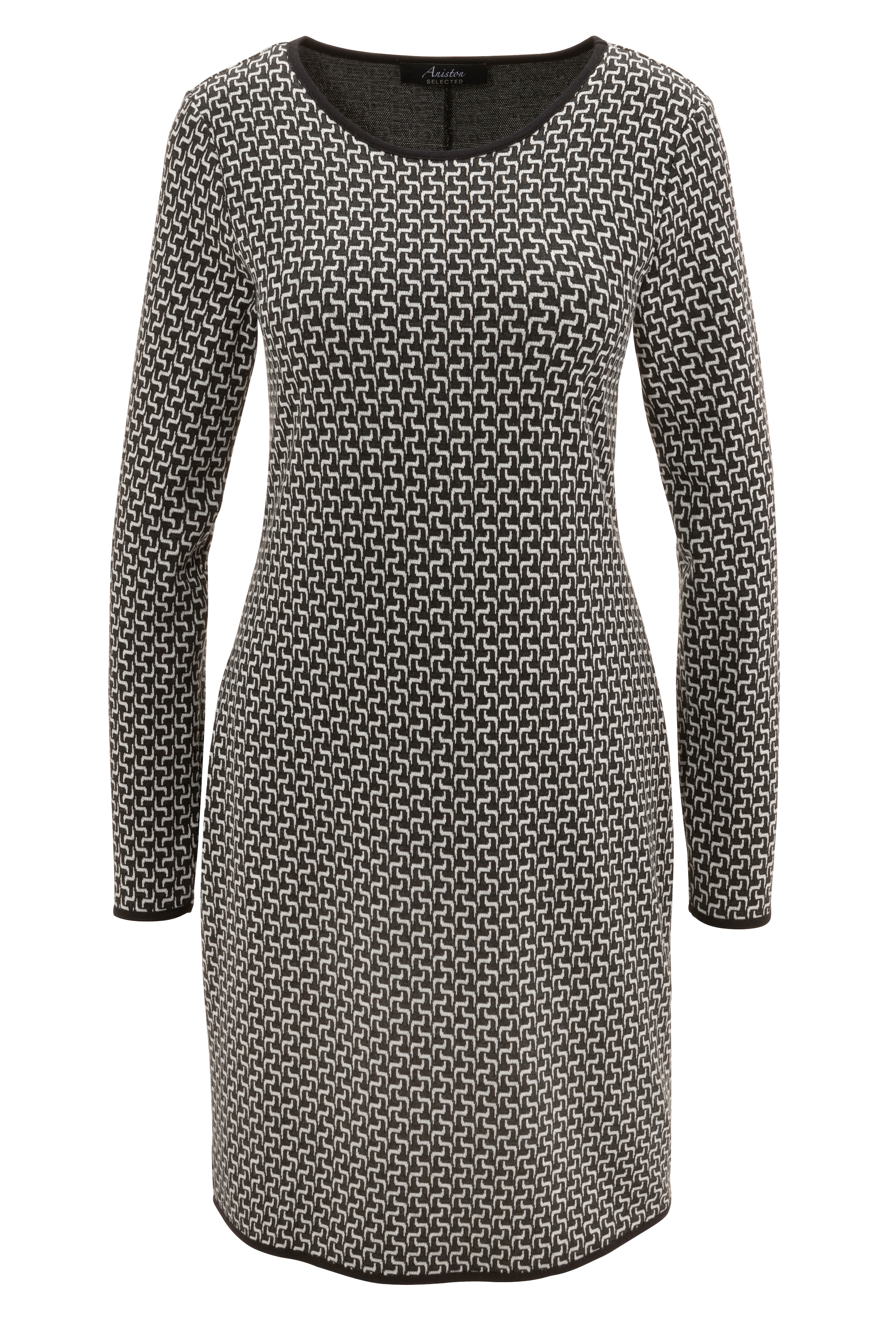 Aniston SELECTED Jerseykleid, mit schwarzen - KOLLEKTION NEUE Allover-Muster | und Abschlüssen bestellen BAUR