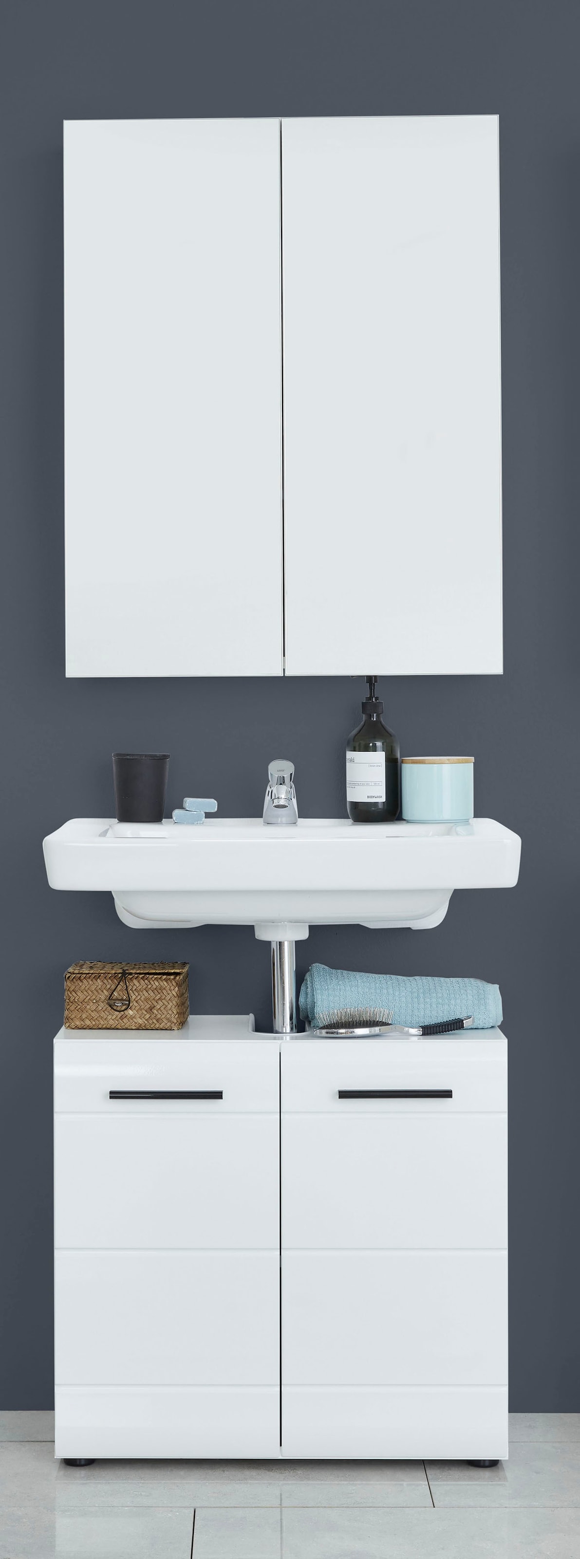 INOSIGN Badmöbel-Set »Sovana«, (Set, 2 St.), Badezimmermöbel Waschtisch und Spiegelschrank mit verstellbaren Böden